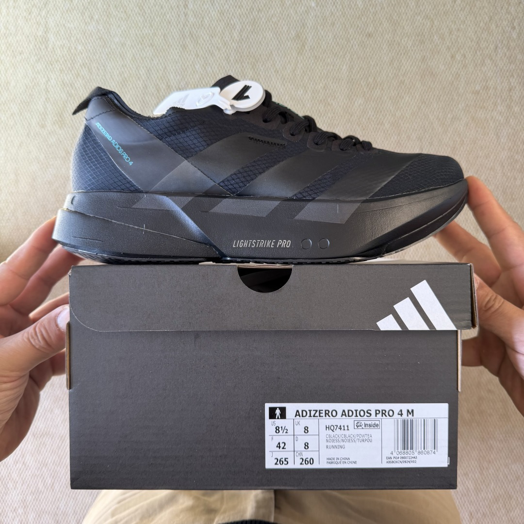 Adizero Adios Pro 4  低筒 舒适百搭 防滑耐磨 马拉松 训练竞速 跑步鞋 女款 男款 波鞋 黑色 HQ7411