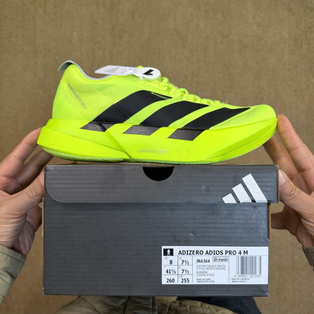 Adizero Adios Pro 4  低筒 舒适百搭 防滑耐磨 马拉松 训练竞速 跑步鞋 女款 男款 波鞋 荧光绿