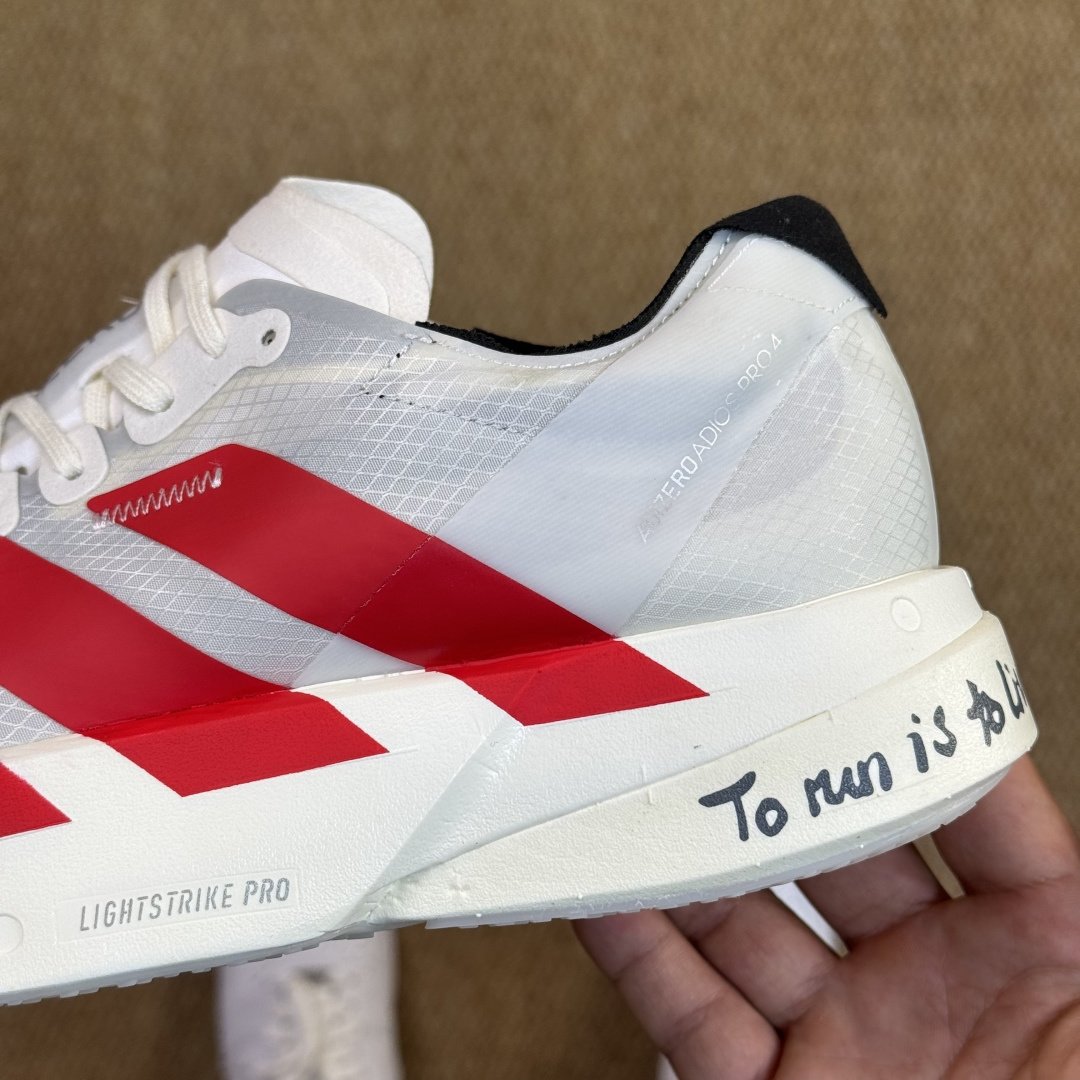 Adizero Adios Pro 4  低筒 舒适百搭 防滑耐磨 马拉松 训练竞速 跑步鞋 女款 男款 波鞋 白红 JR6363