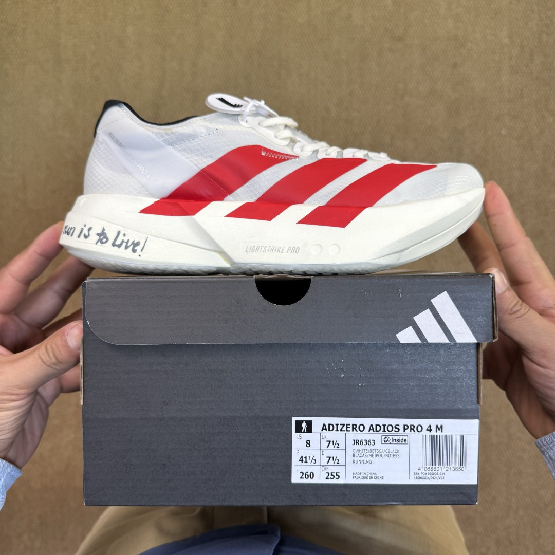 Adizero Adios Pro 4  低筒 舒适百搭 防滑耐磨 马拉松 训练竞速 跑步鞋 女款 男款 波鞋 白红 JR6363