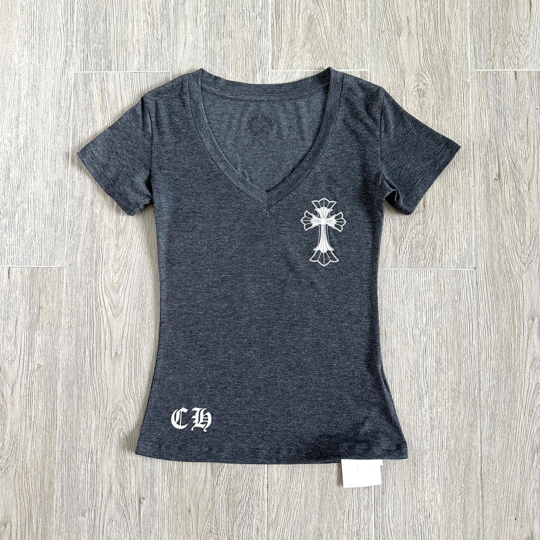 Chrome Hearts CH 克罗心 女款  短袖  修身 背后双十字架 印花 深灰