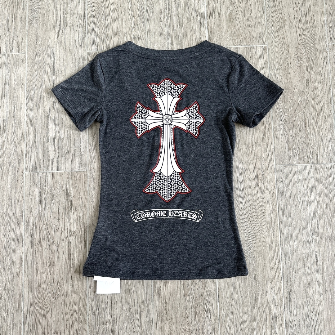 Chrome Hearts CH 克罗心 女款  短袖  修身 背后双十字架 印花 深灰