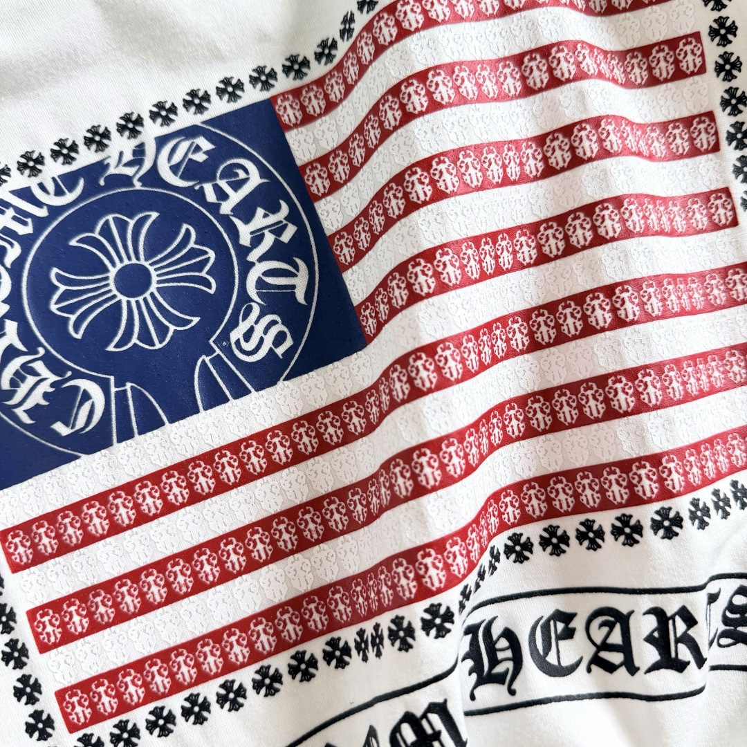 Chrome Hearts CH 克罗心  V领修身 女款  短袖  背后国旗