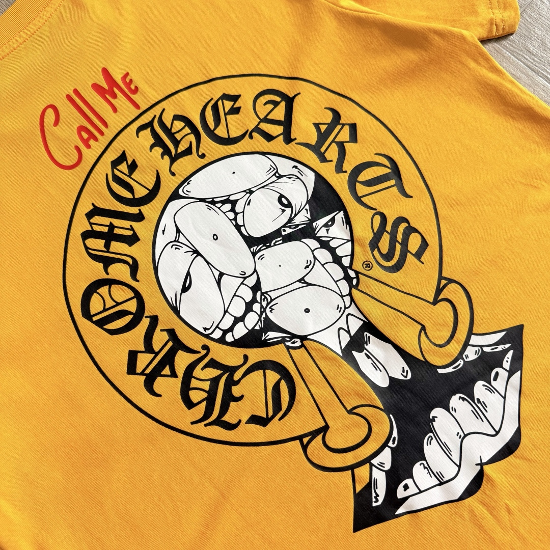 Chrome Hearts CH 克罗心 短袖 圆领  T恤 A0  印花 卡通涂鸦发财 黄