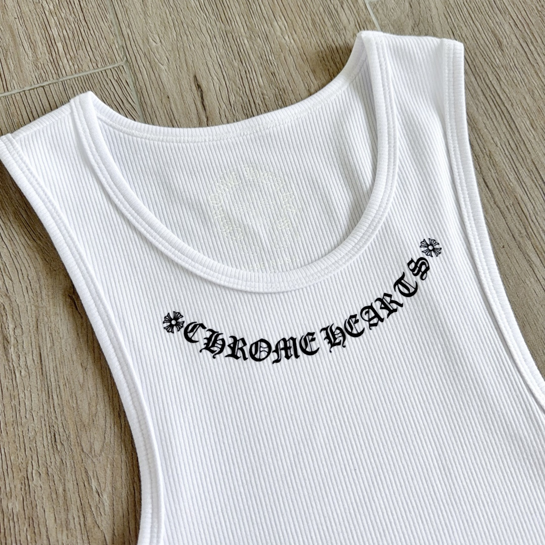 Chrome Hearts CH 克罗心 螺纹修身 女款背心 漫画女孩 白色