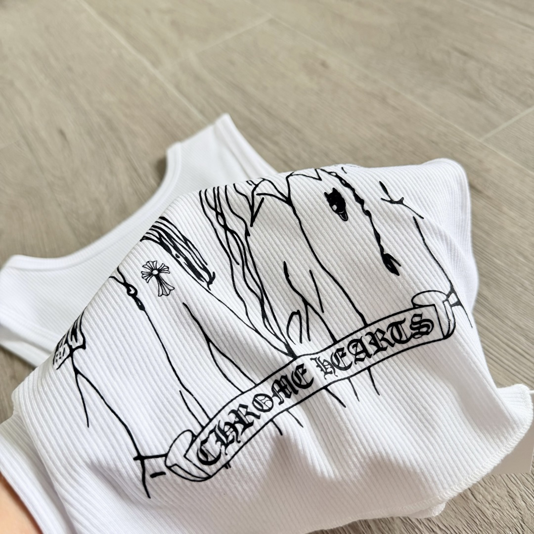 Chrome Hearts CH 克罗心 螺纹修身 女款背心 漫画女孩 白色