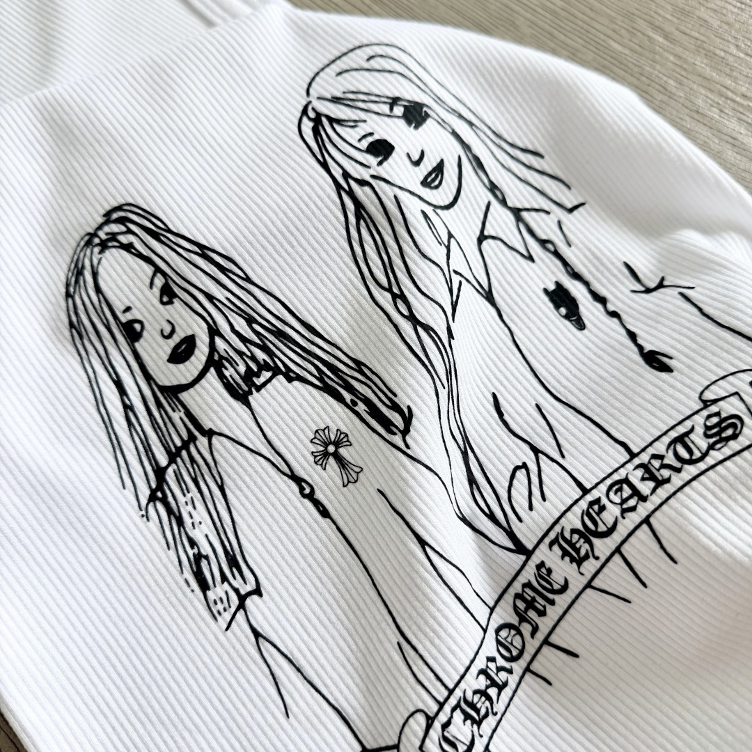 Chrome Hearts CH 克罗心 螺纹修身 女款背心 漫画女孩 白色