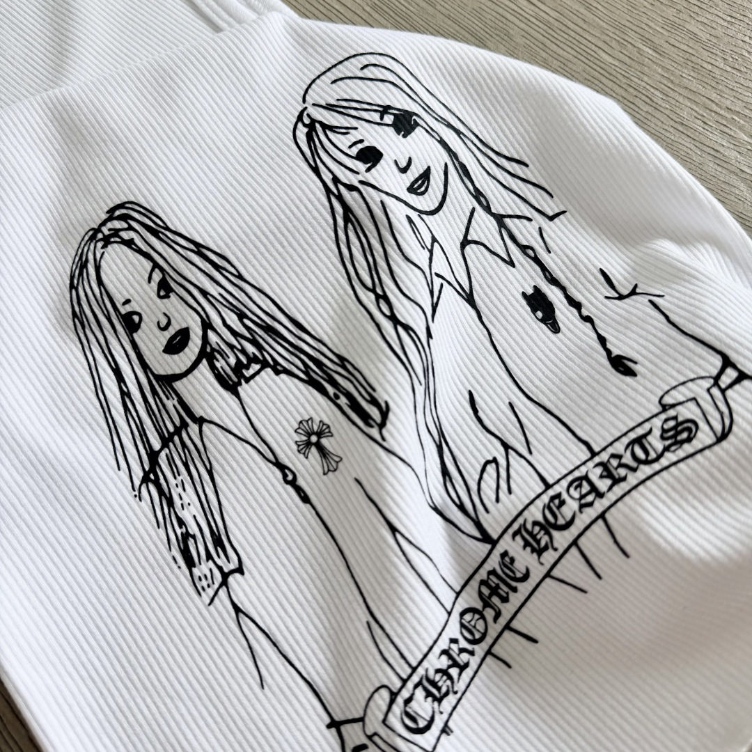 Chrome Hearts CH 克罗心 螺纹修身 女款背心 漫画女孩 白色