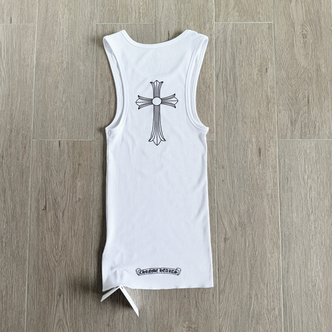 Chrome Hearts CH 克罗心 螺纹修身 女款背心  胸口T字体 背后十字架
