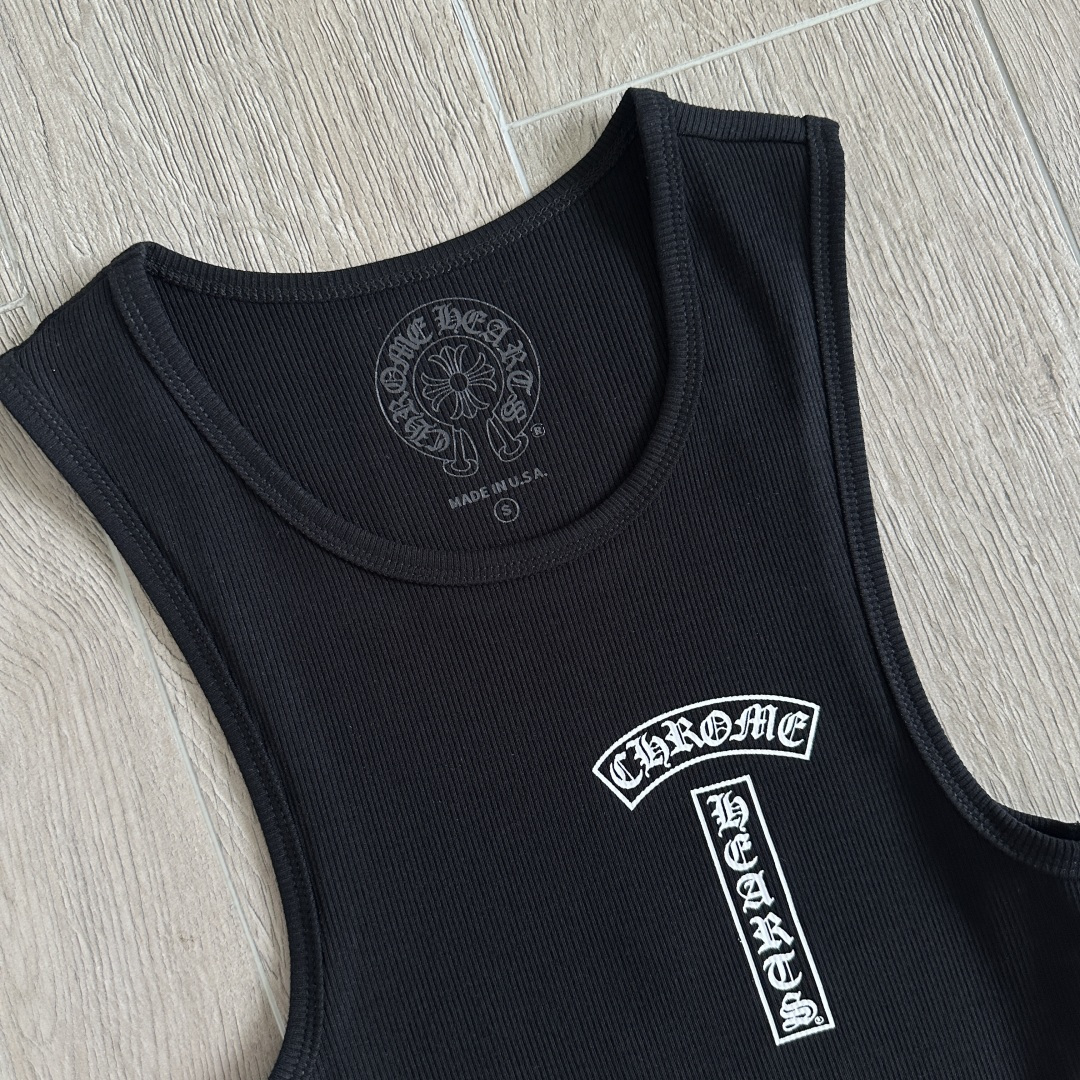 Chrome Hearts CH 克罗心 螺纹修身 女款背心  胸口T字体 背后十字架