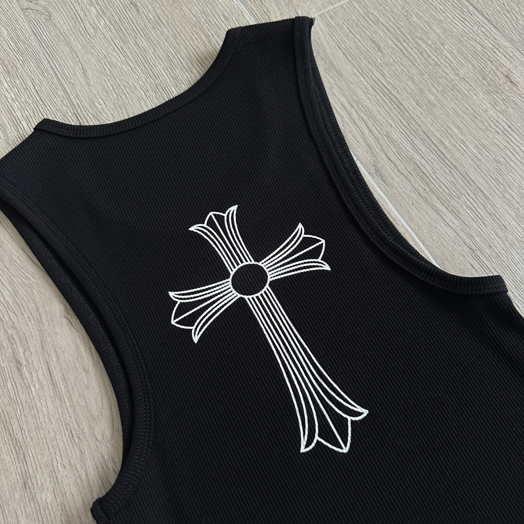 Chrome Hearts CH 克罗心 螺纹修身 女款背心  胸口T字体 背后十字架