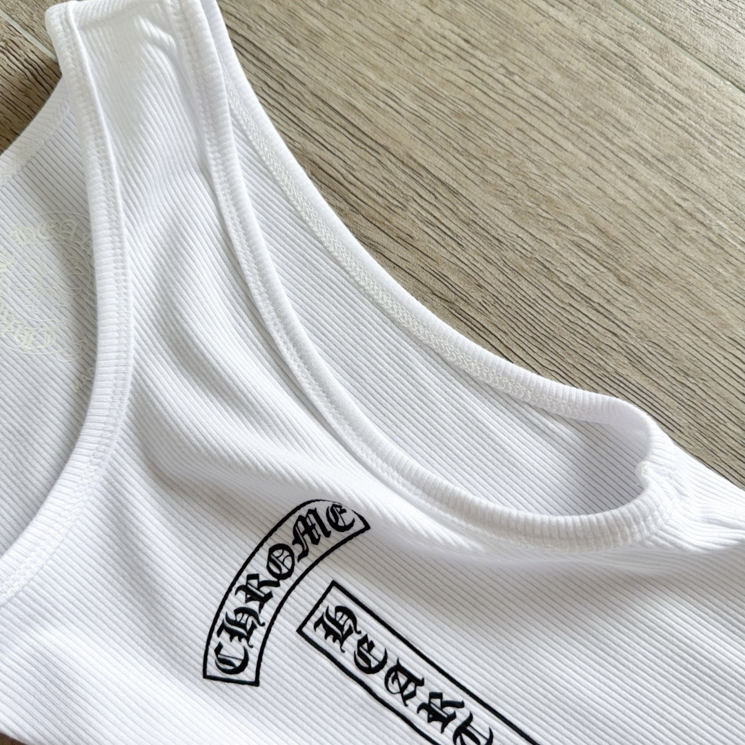 Chrome Hearts CH 克罗心 螺纹修身 女款背心  胸口T字体 背后十字架