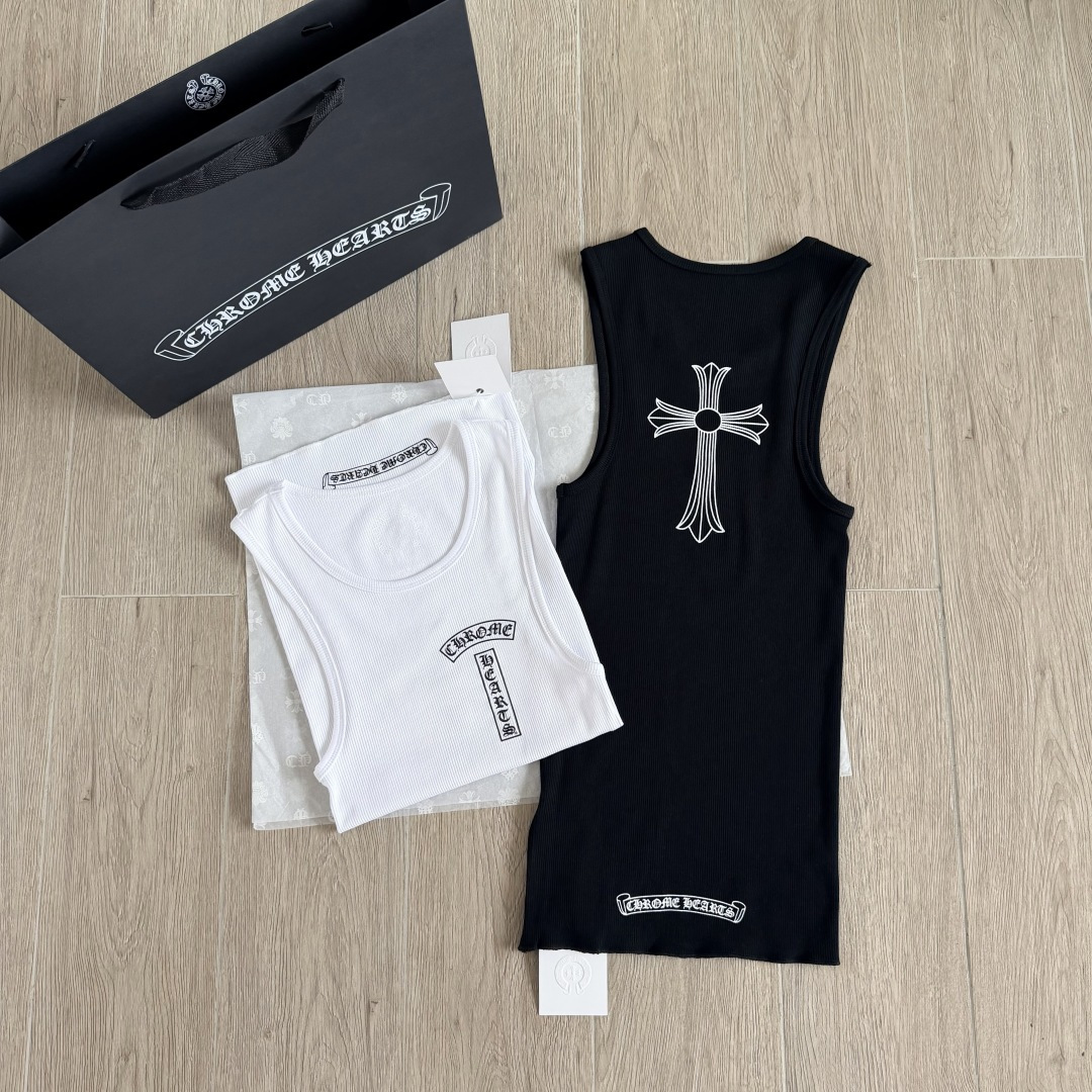 Chrome Hearts CH 克罗心 螺纹修身 女款背心  胸口T字体 背后十字架