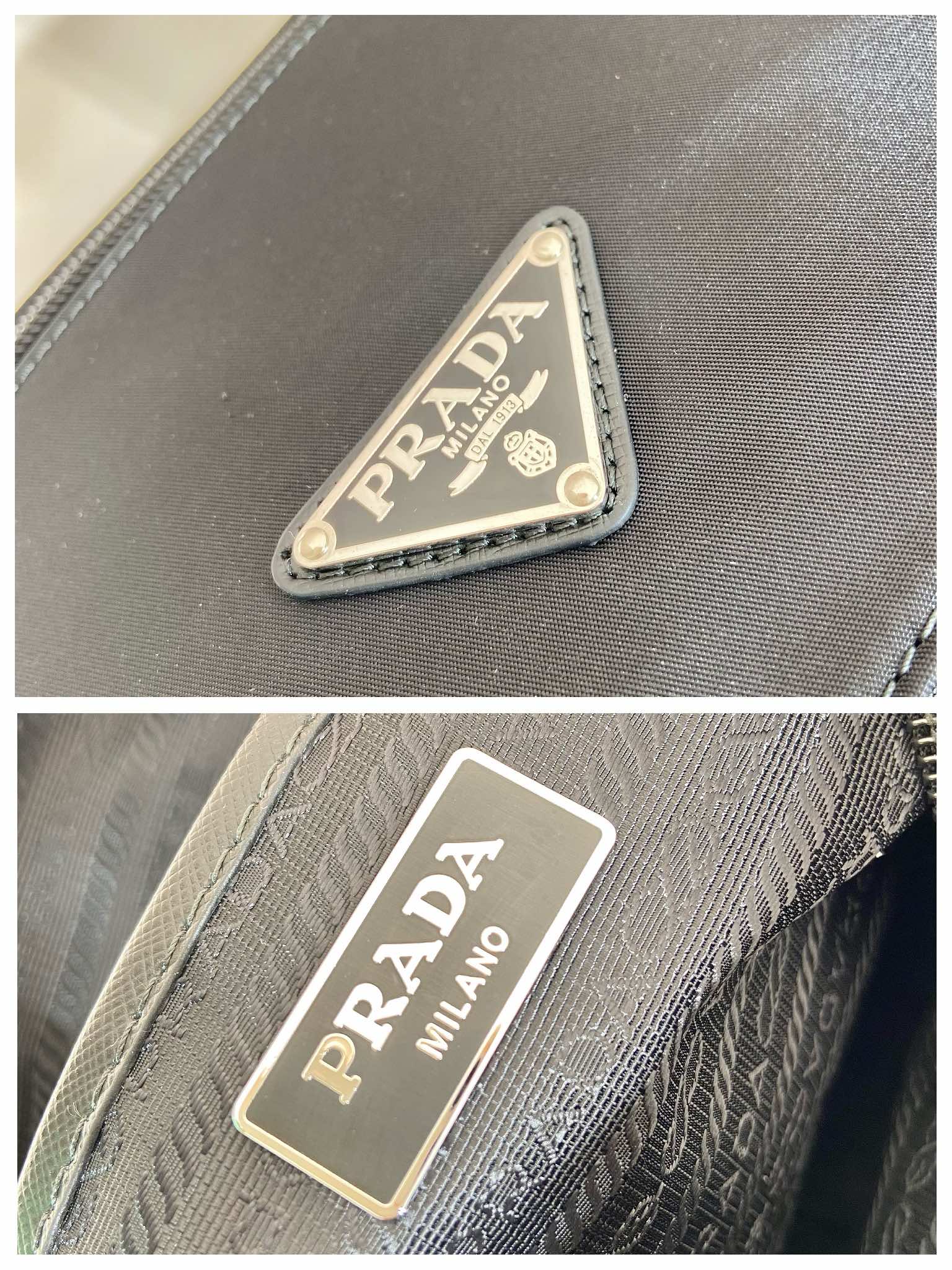 普拉达 PRADA Re-Nylon 三角形 徽标 带耳机包 尼龙拼皮二合一邮差包单肩包斜挎包 F0 1BD953_RV44_F0002_V_B1M