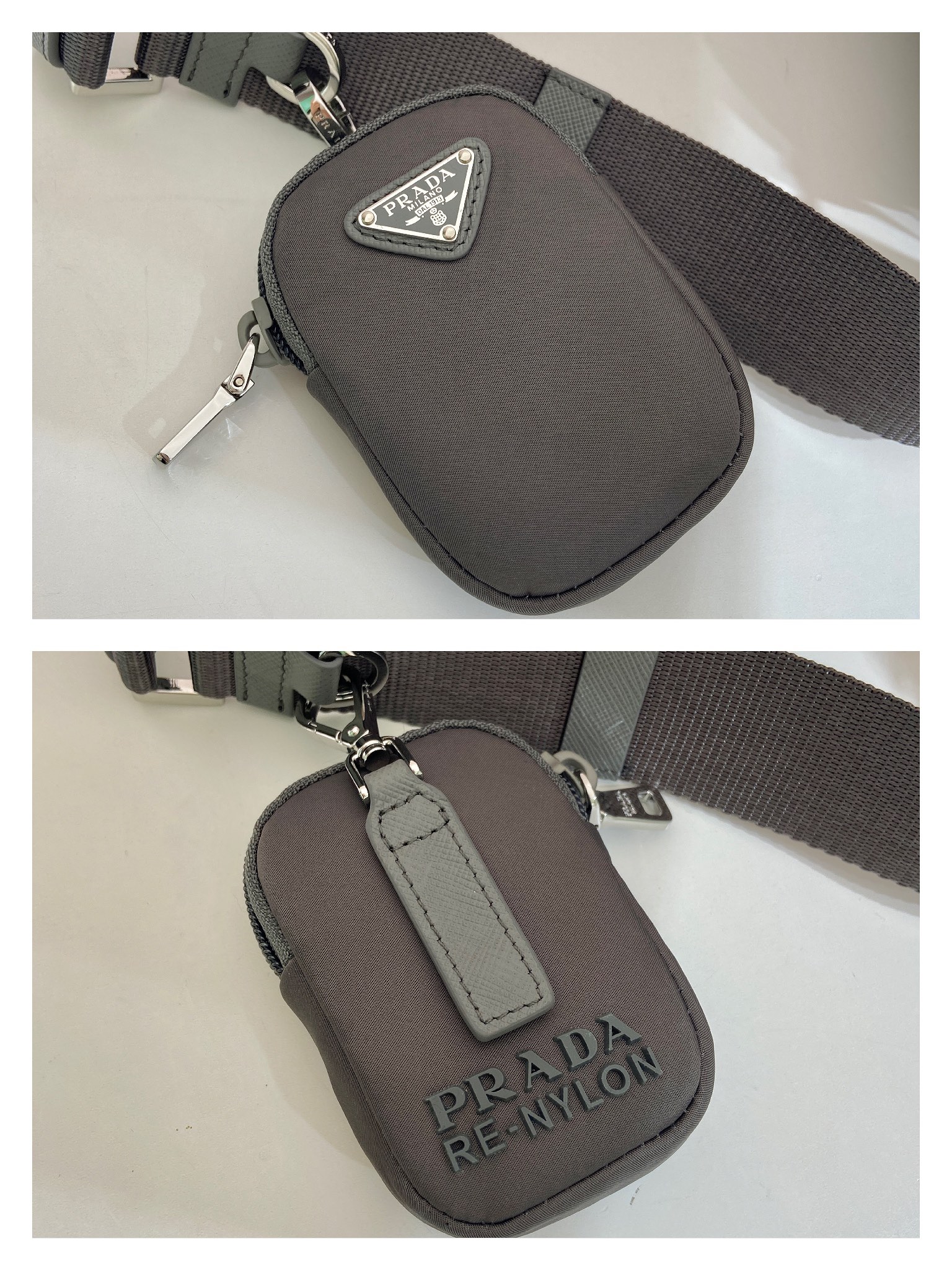 普拉达 PRADA Re-Nylon 三角形 徽标 带耳机包 尼龙拼皮二合一邮差包单肩包斜挎包 绿色 F0 1BD953 