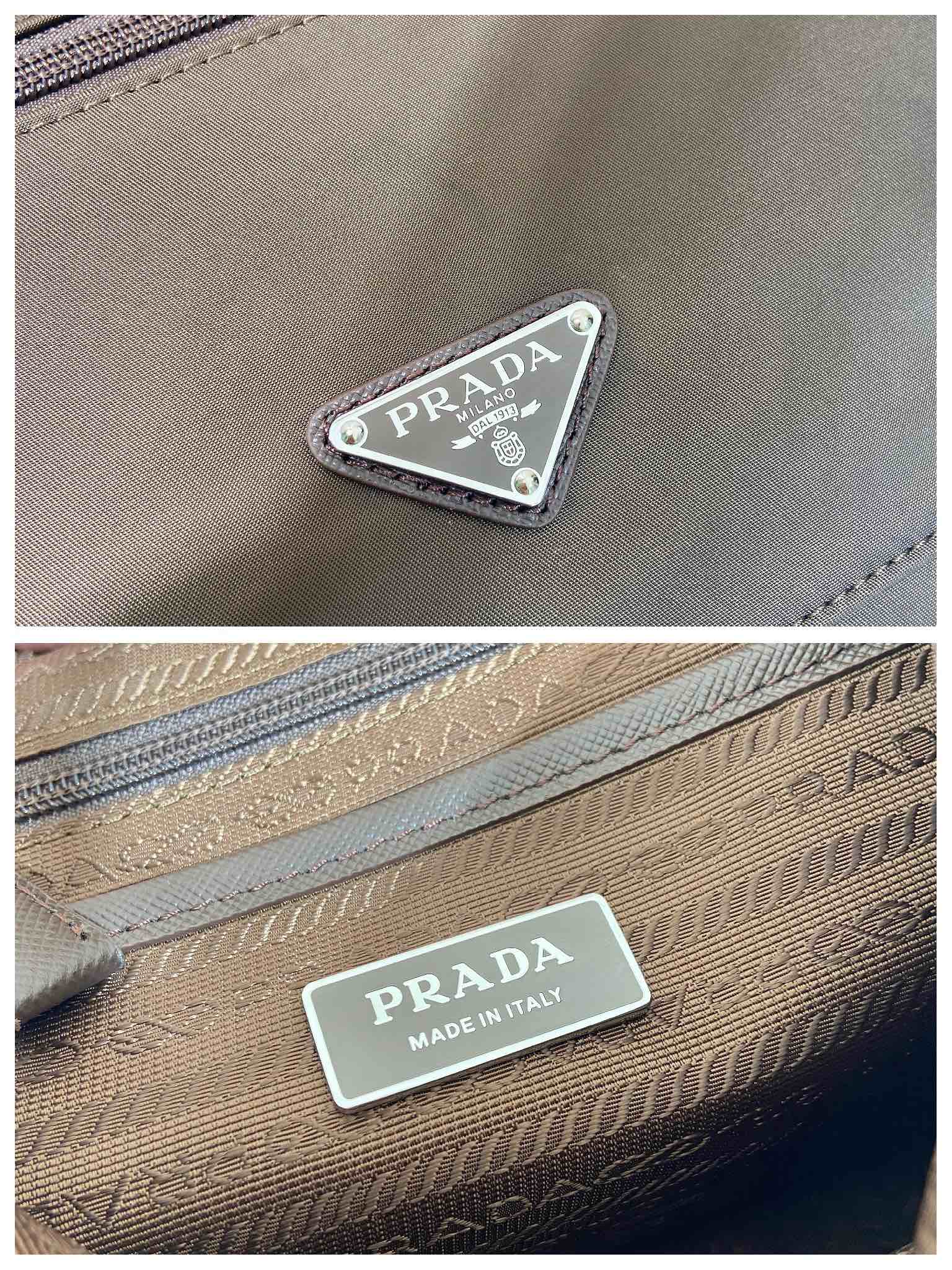 普拉达 PRADA Re-Nylon 三角形 徽标 带耳机包 尼龙拼皮二合一邮差包单肩包斜挎包 棕色 F0 1BD953 