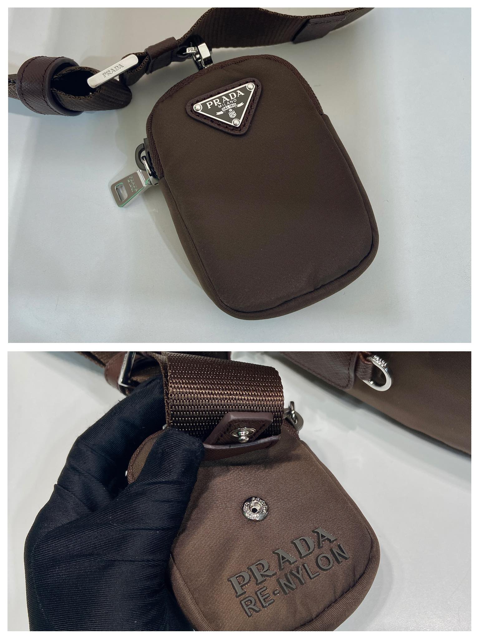 普拉达 PRADA Re-Nylon 三角形 徽标 带耳机包 尼龙拼皮二合一邮差包单肩包斜挎包 F0 1BD994_RV44_F0002_V_B1M
