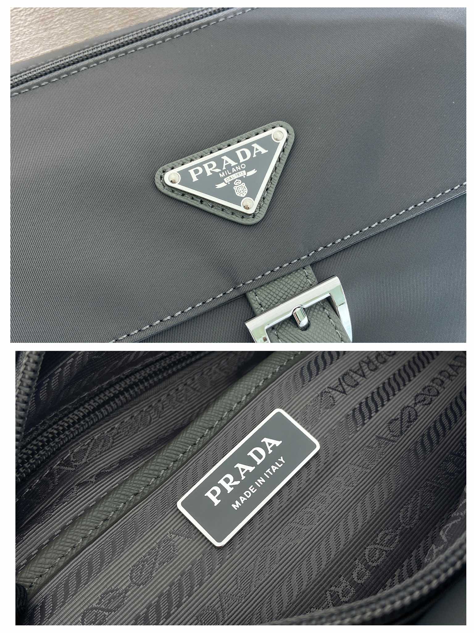 普拉达 PRADA Re-Nylon 三角形 徽标 带耳机包 尼龙拼皮二合一邮差包单肩包斜挎包 F0 1BD994_RV44_F0002_V_B1M