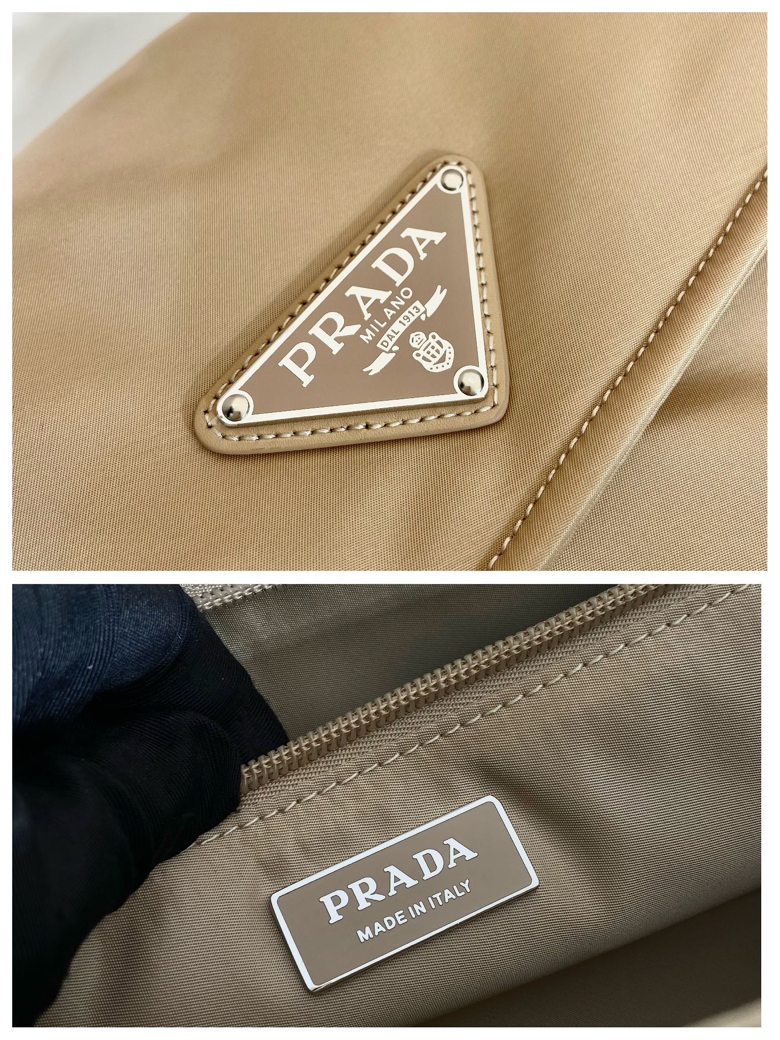 普拉达 PRADA Re-Nylon 复古三角形 邮差包 单肩包 斜挎包 卡其色 F0 1BD256