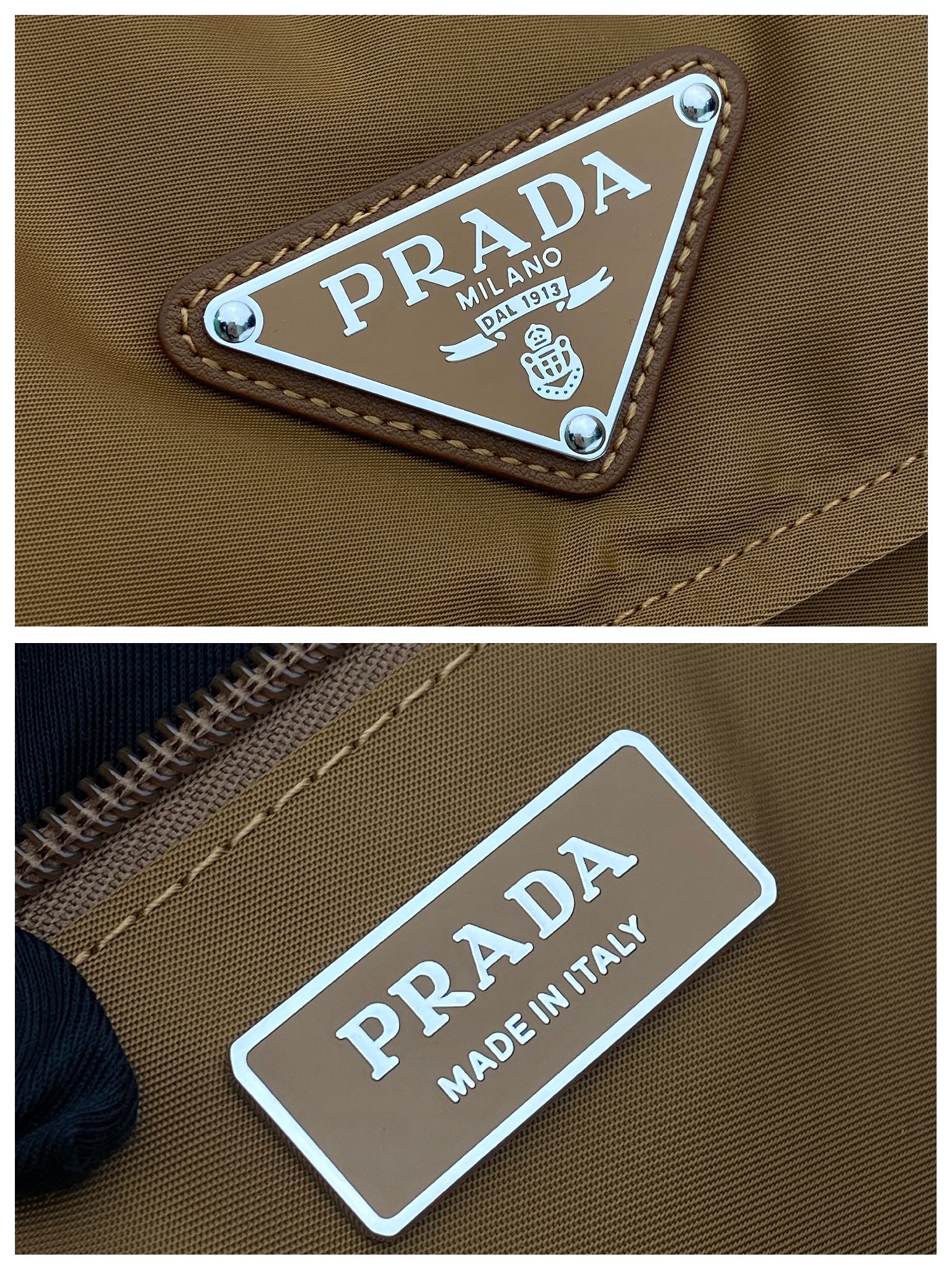 普拉达 PRADA Re-Nylon 复古三角形 邮差包 单肩包 斜挎包 驼棕色 F0 1BD256
