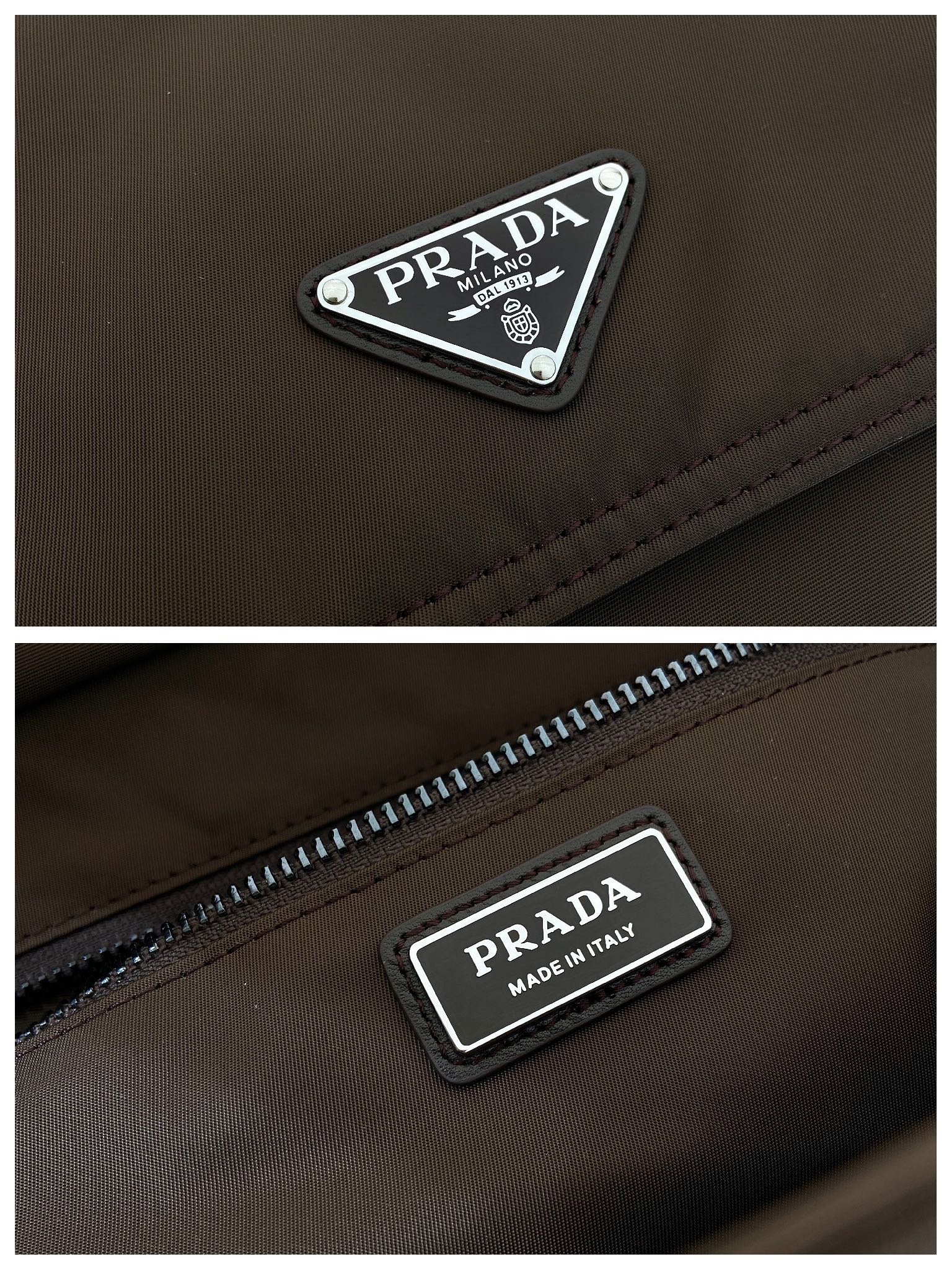 普拉达 PRADA Re-Nylon 复古三角形 邮差包 单肩包 斜挎包 棕色  F0 2VD082 
