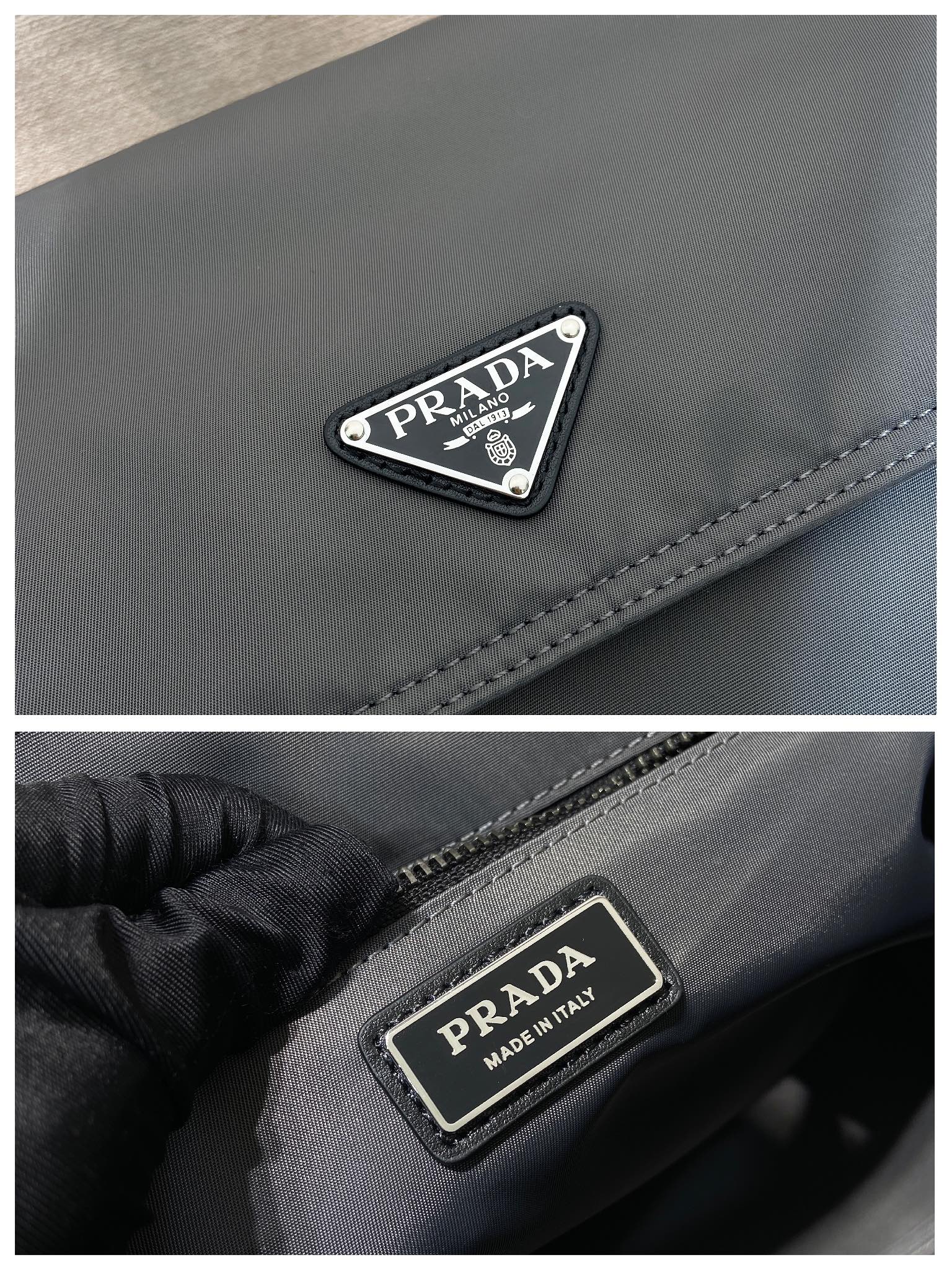 普拉达 PRADA Re-Nylon 复古三角形 邮差包 单肩包 斜挎包 灰色  F0 2VD082 
