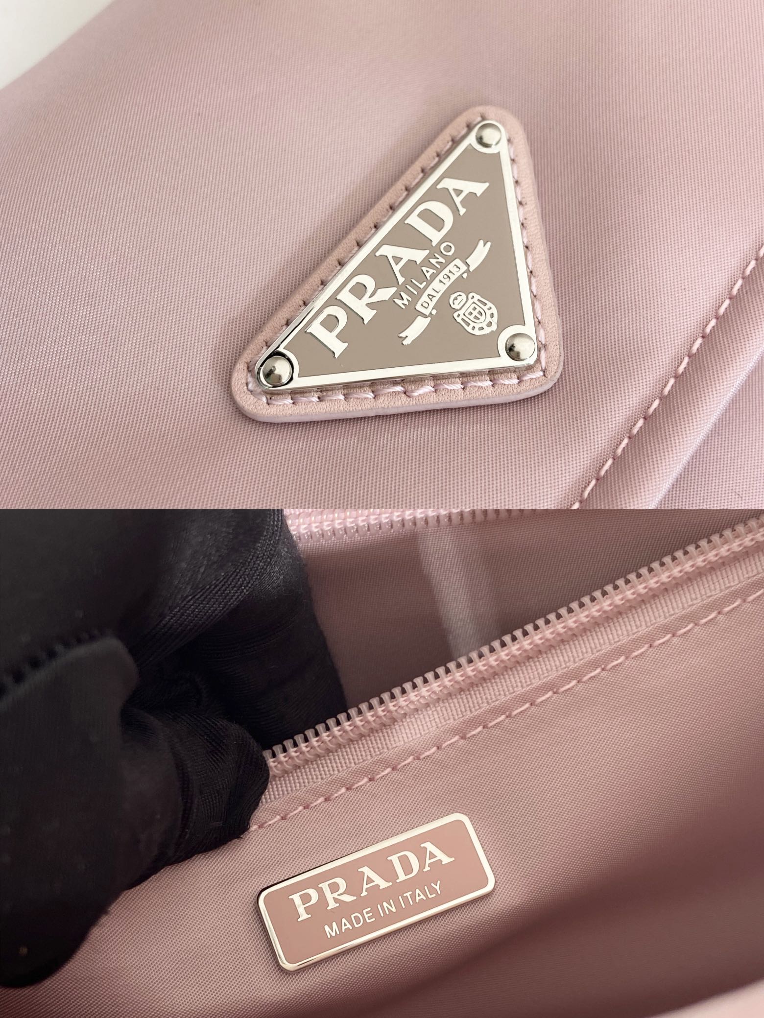 小号 普拉达 PRADA Re-Nylon Cini 复古三角形 邮差包 单肩包 斜挎包 粉色 F0 1BD313