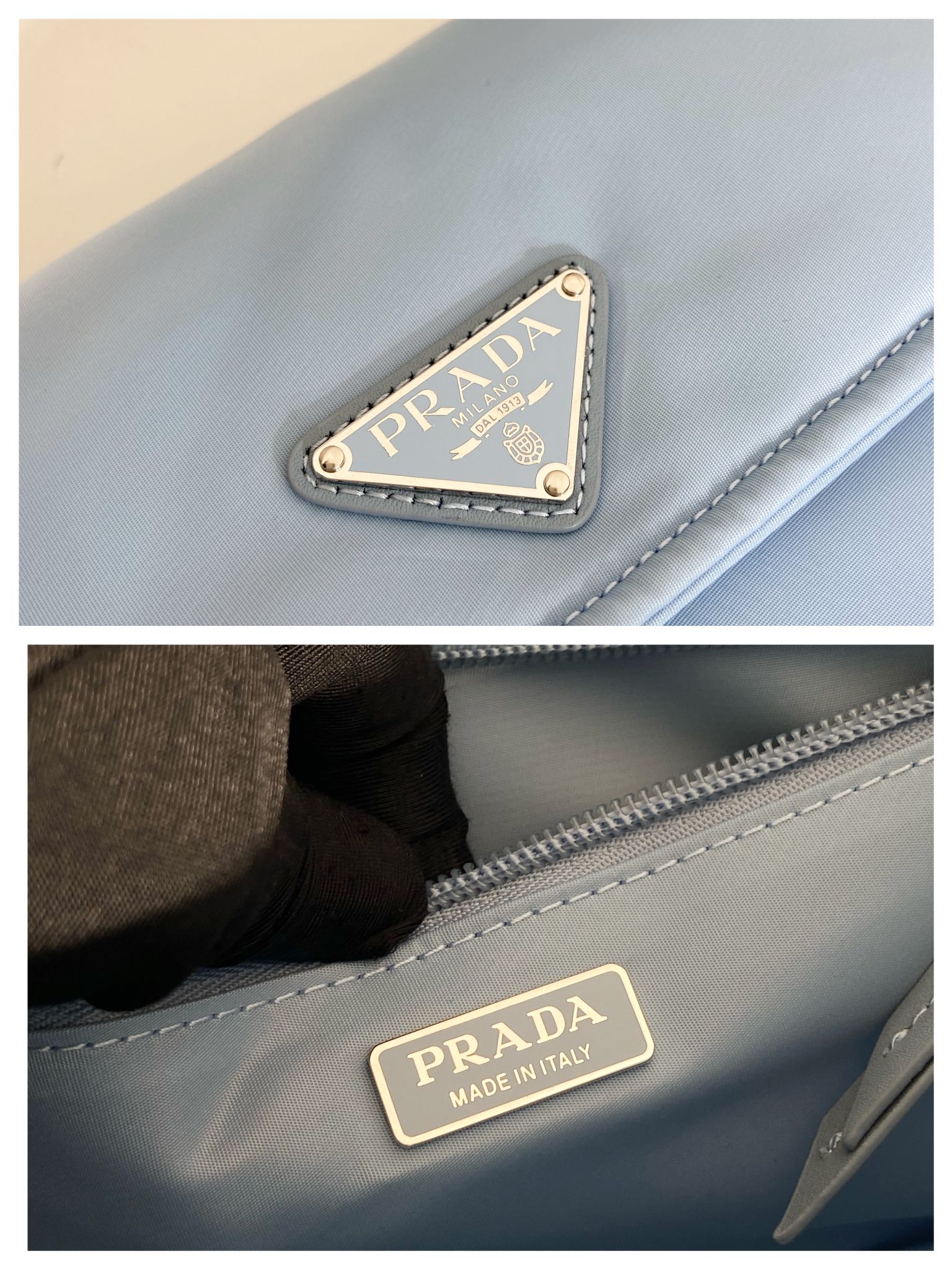 小号 普拉达 PRADA Re-Nylon Cini 复古三角形 邮差包 单肩包 斜挎包 蓝色 F0 1BD313
