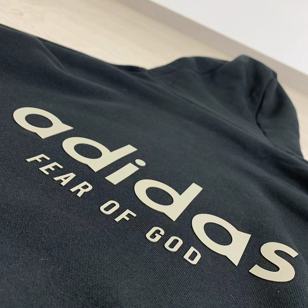 Fear of God ADIDAS  硅胶字母印花 抓绒 套头连帽卫衣 外套 黑色 