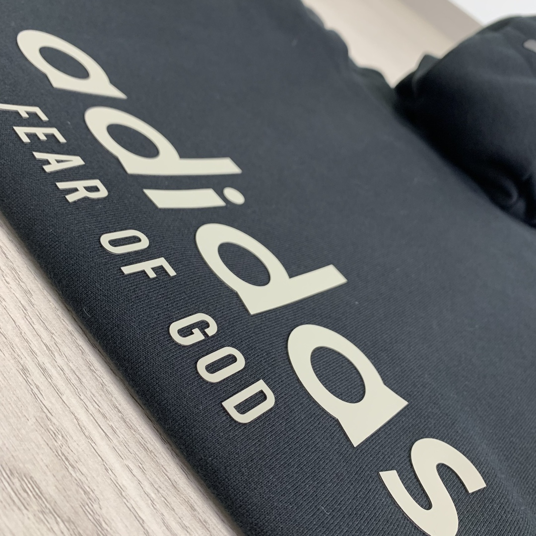 Fear of God ADIDAS  硅胶字母印花 抓绒 套头连帽卫衣 外套 黑色 