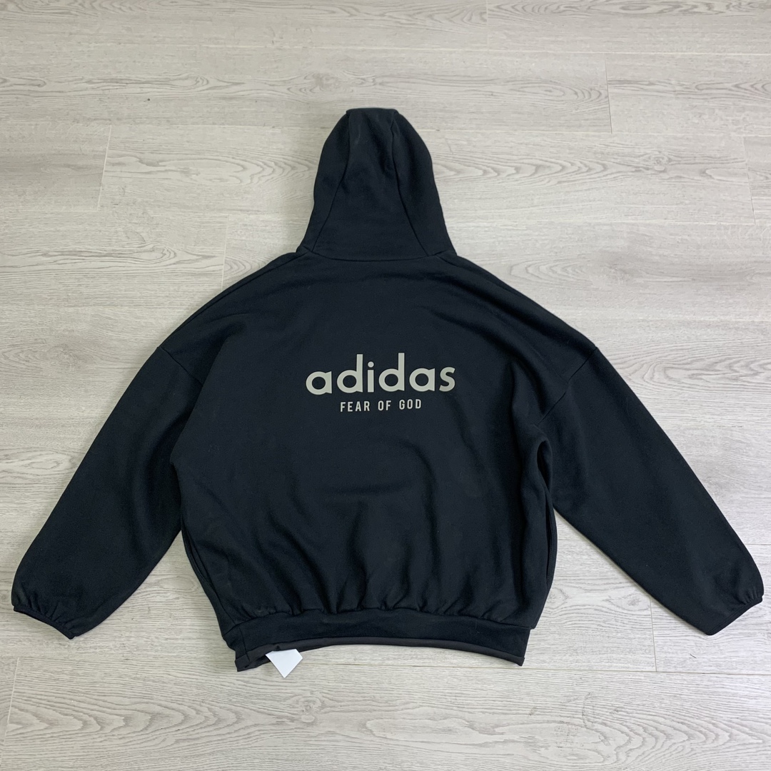 Fear of God ADIDAS  硅胶字母印花 抓绒 套头连帽卫衣 外套 黑色 
