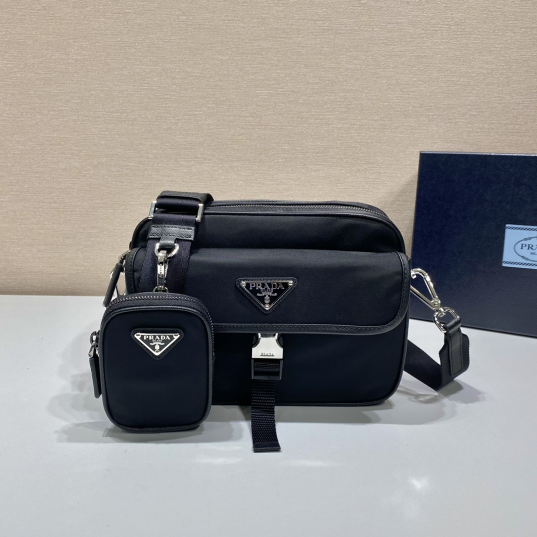 普拉达 PRADA 三角标 单肩包 斜挎包  黑色 E0 2VH133-2DMH-F0002-V-OOO