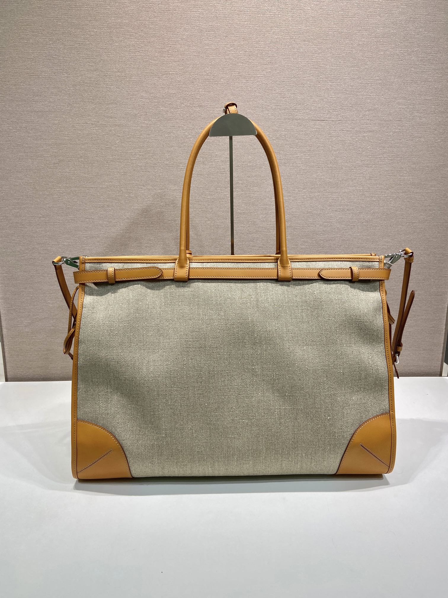 50CM 普拉达 PRADA  Bonnie 斜跨 单肩包 托特tote  棕色拼麻色 J0-2VG128 