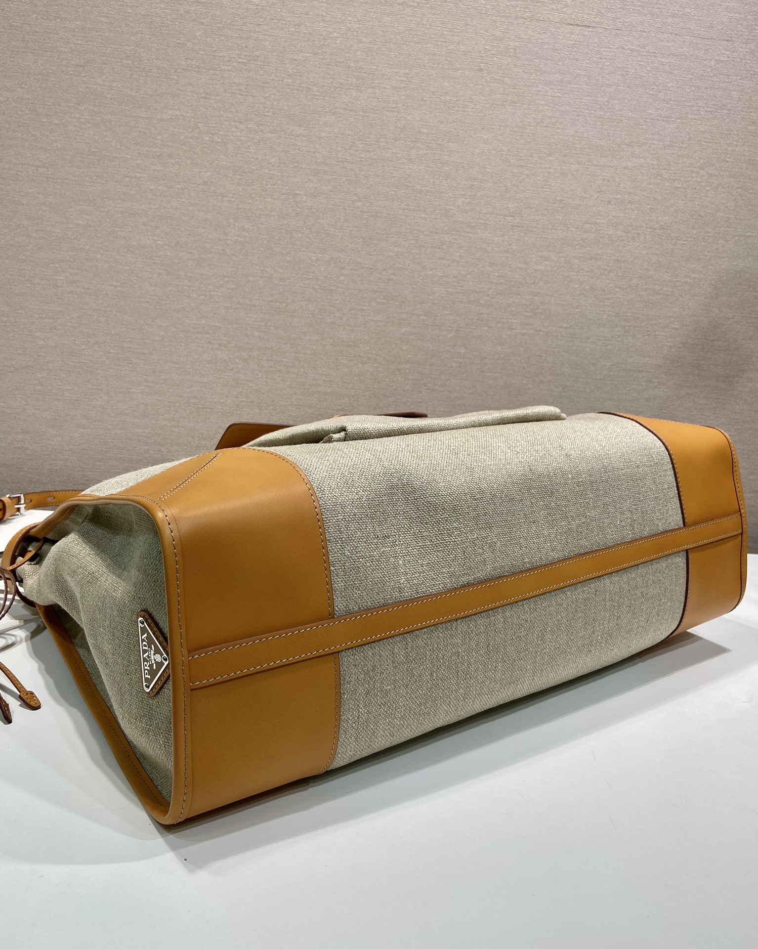 50CM 普拉达 PRADA  Bonnie 斜跨 单肩包 托特tote  棕色拼麻色 J0-2VG128 