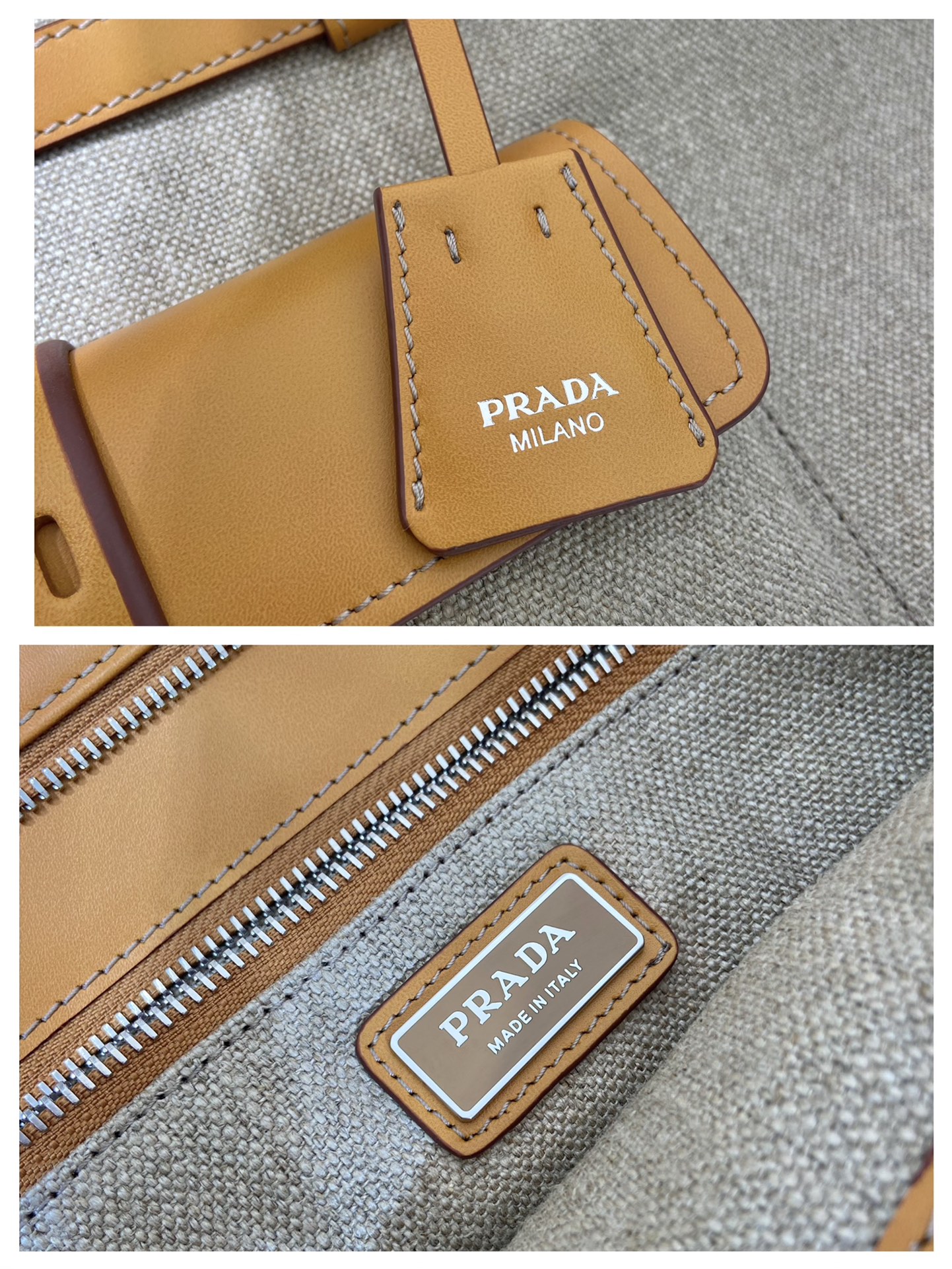 50CM 普拉达 PRADA  Bonnie 斜跨 单肩包 托特tote  棕色拼麻色 J0-2VG128 