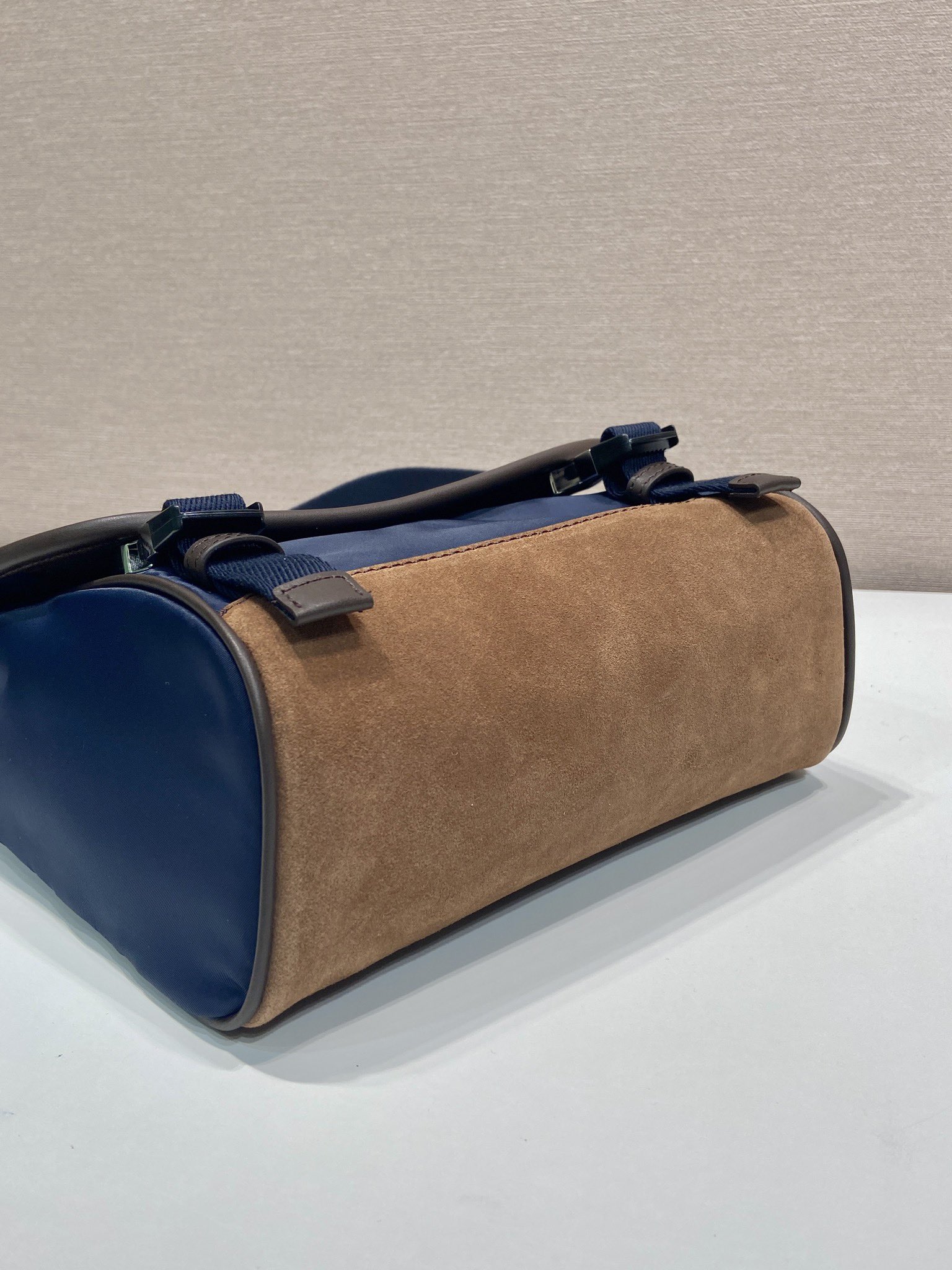 small 普拉达 PRADA Re-Nylon  复古三角形 邮差包 单肩包 斜挎包 蓝色拼咖啡色F0 2VD066_384_F0C1B