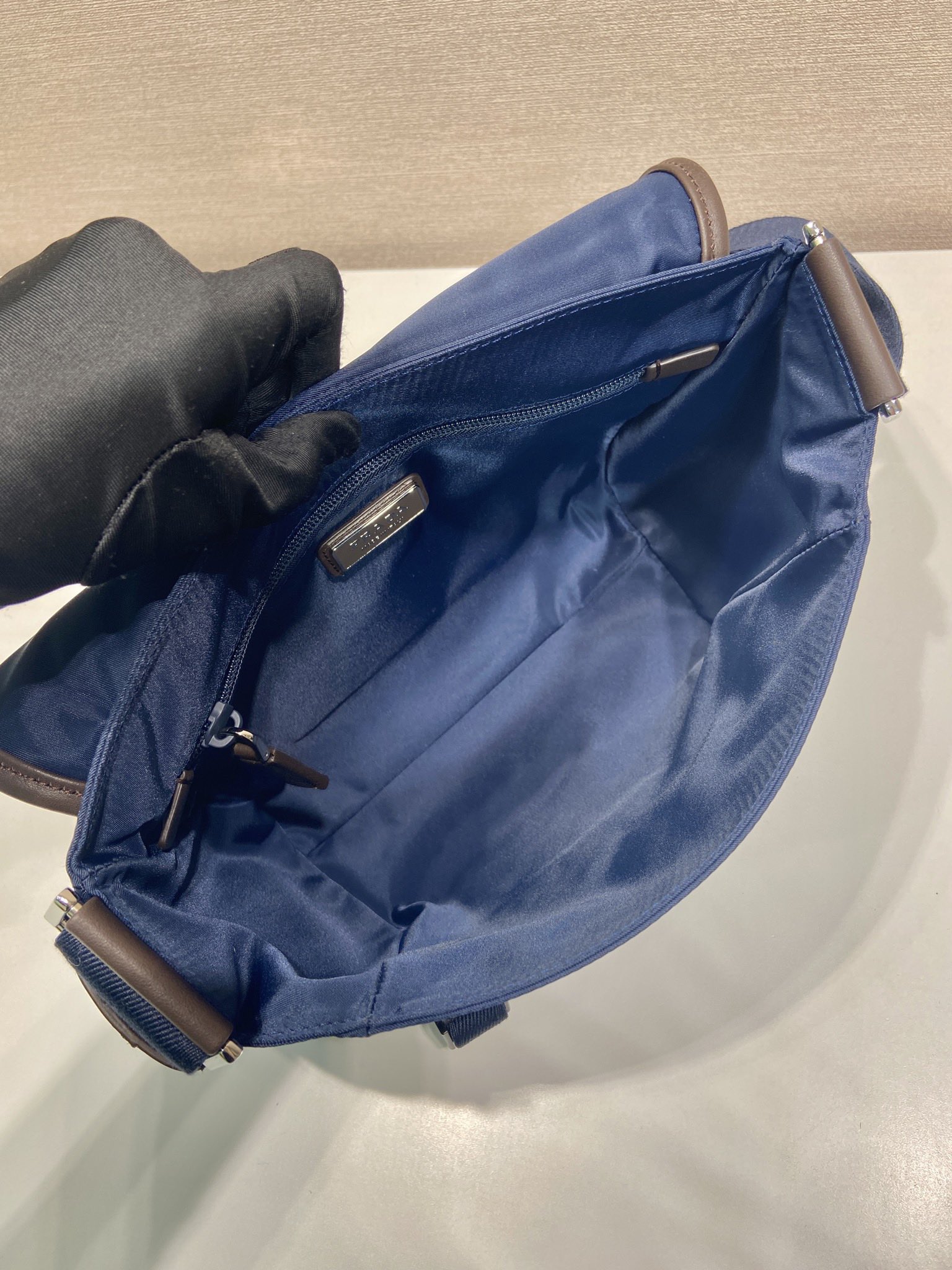small 普拉达 PRADA Re-Nylon  复古三角形 邮差包 单肩包 斜挎包 蓝色拼咖啡色F0 2VD066_384_F0C1B