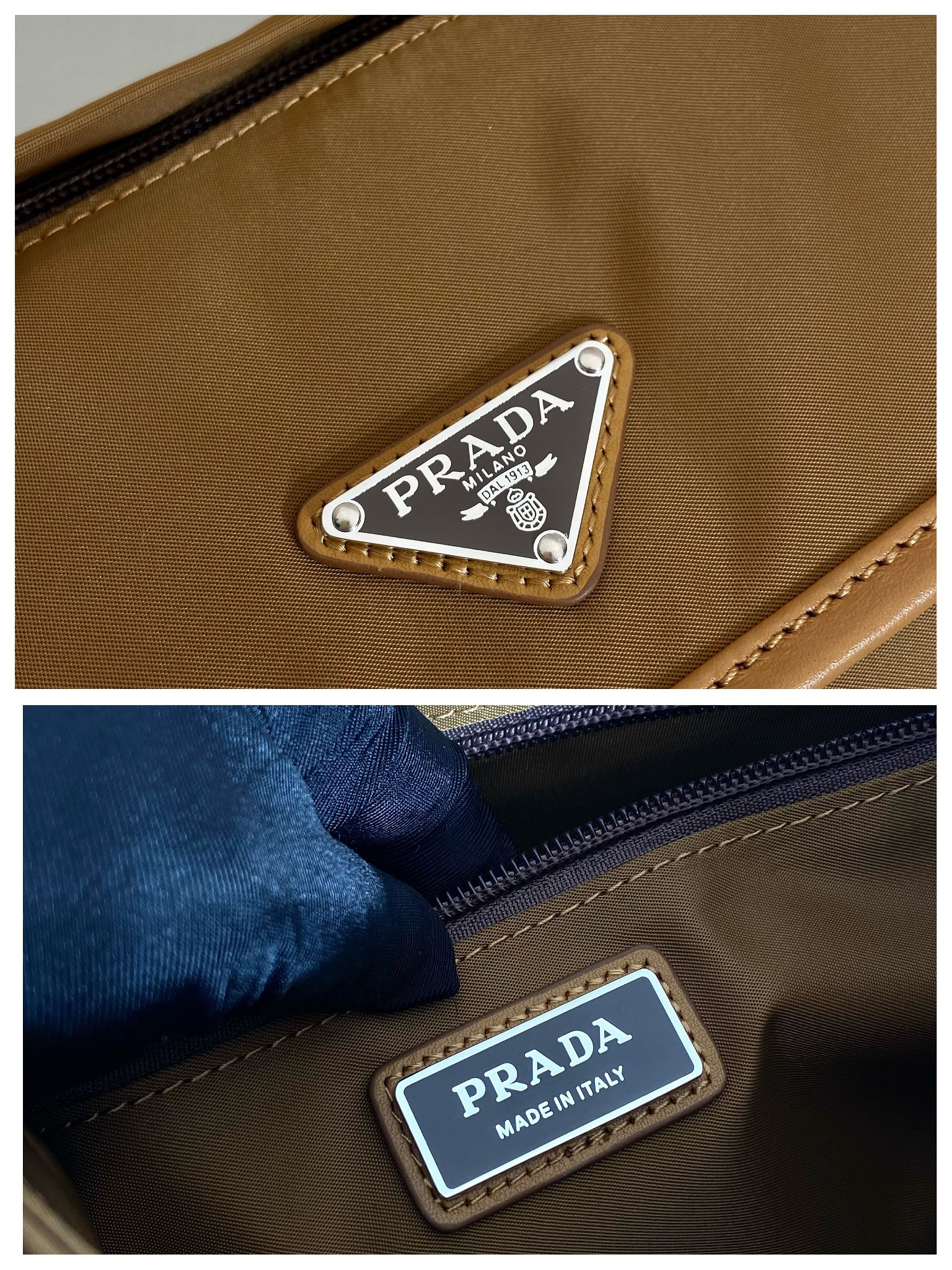 small 普拉达 PRADA Re-Nylon  复古三角形 邮差包 单肩包 斜挎包 软木米色 F0 2VD066_2CX2_F0594