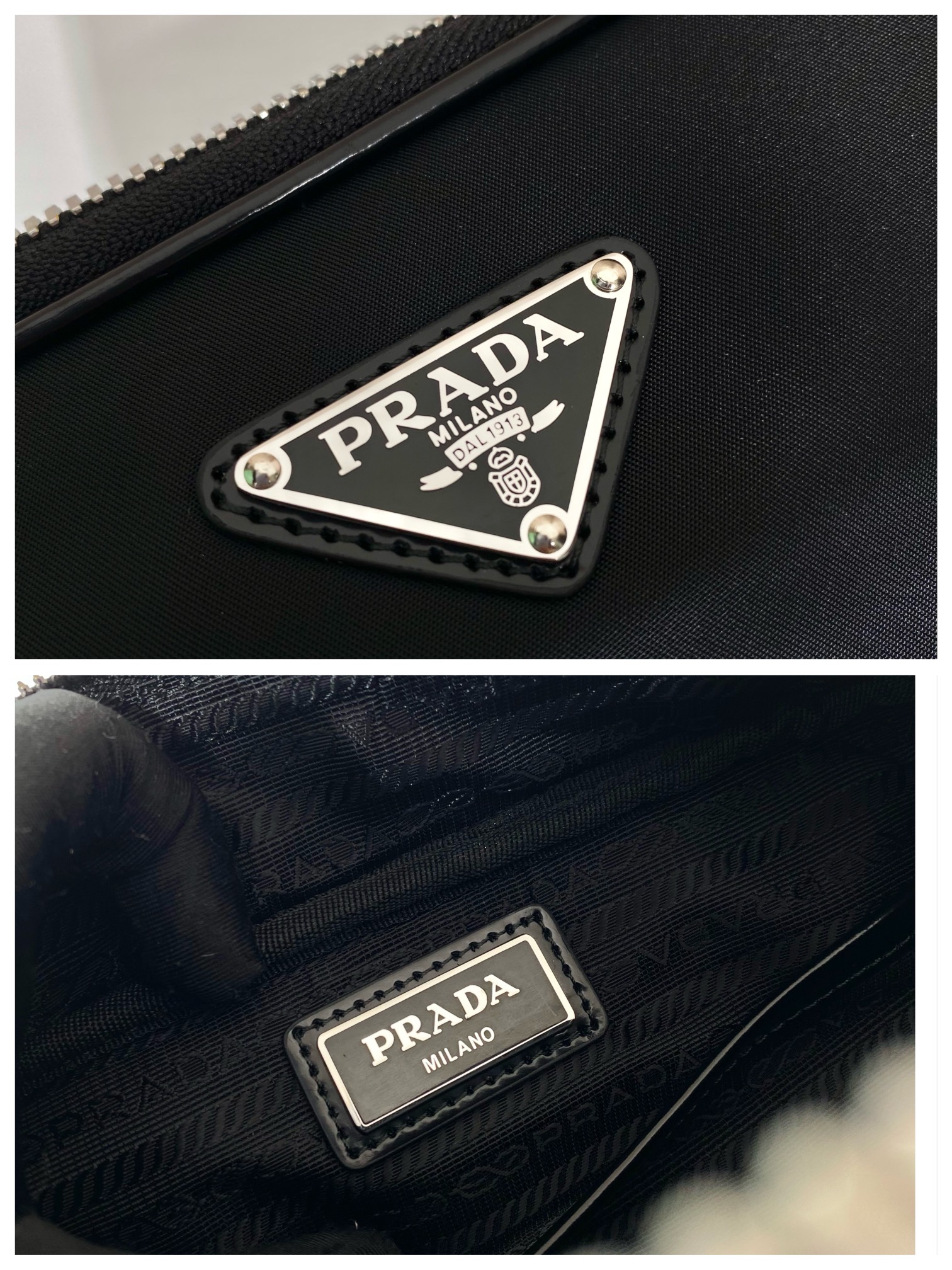 普拉达 PRADA Brique 可拆卸零钱包 单肩包  黑色半漆皮 F0 2VH070