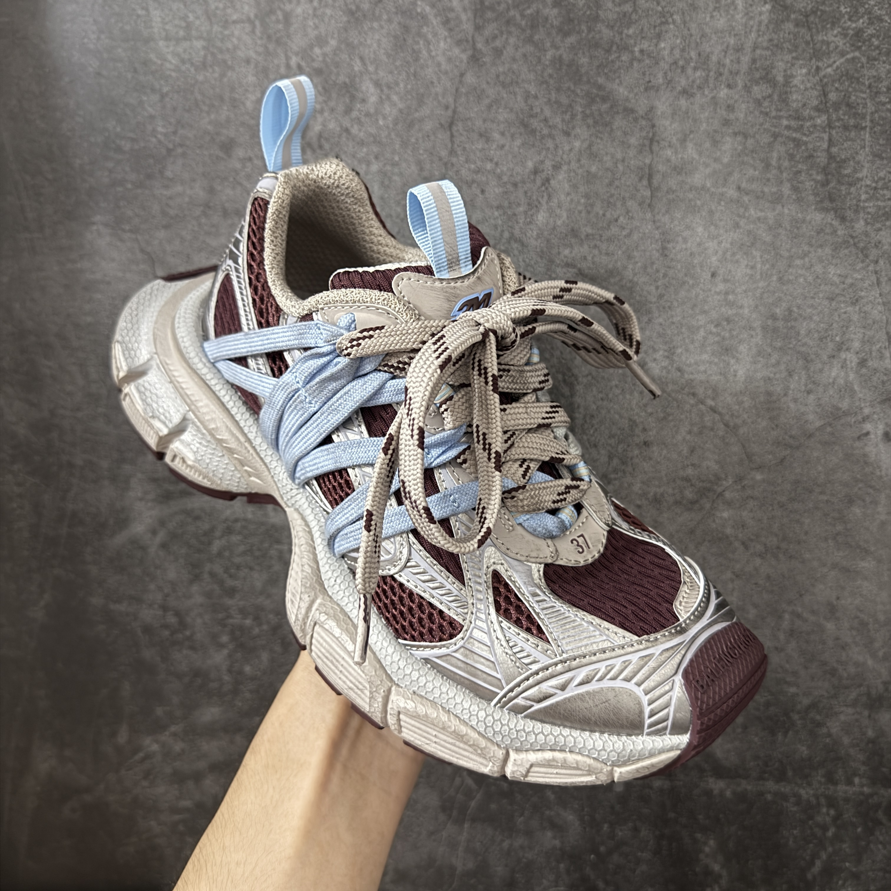 Balenciaga 巴黎世家 3XL 綁帶 网布 系带 做旧 低筒 老爹鞋 运动 复古板鞋 休闲鞋 男鞋 女鞋  红棕色 863643W3XTL2940