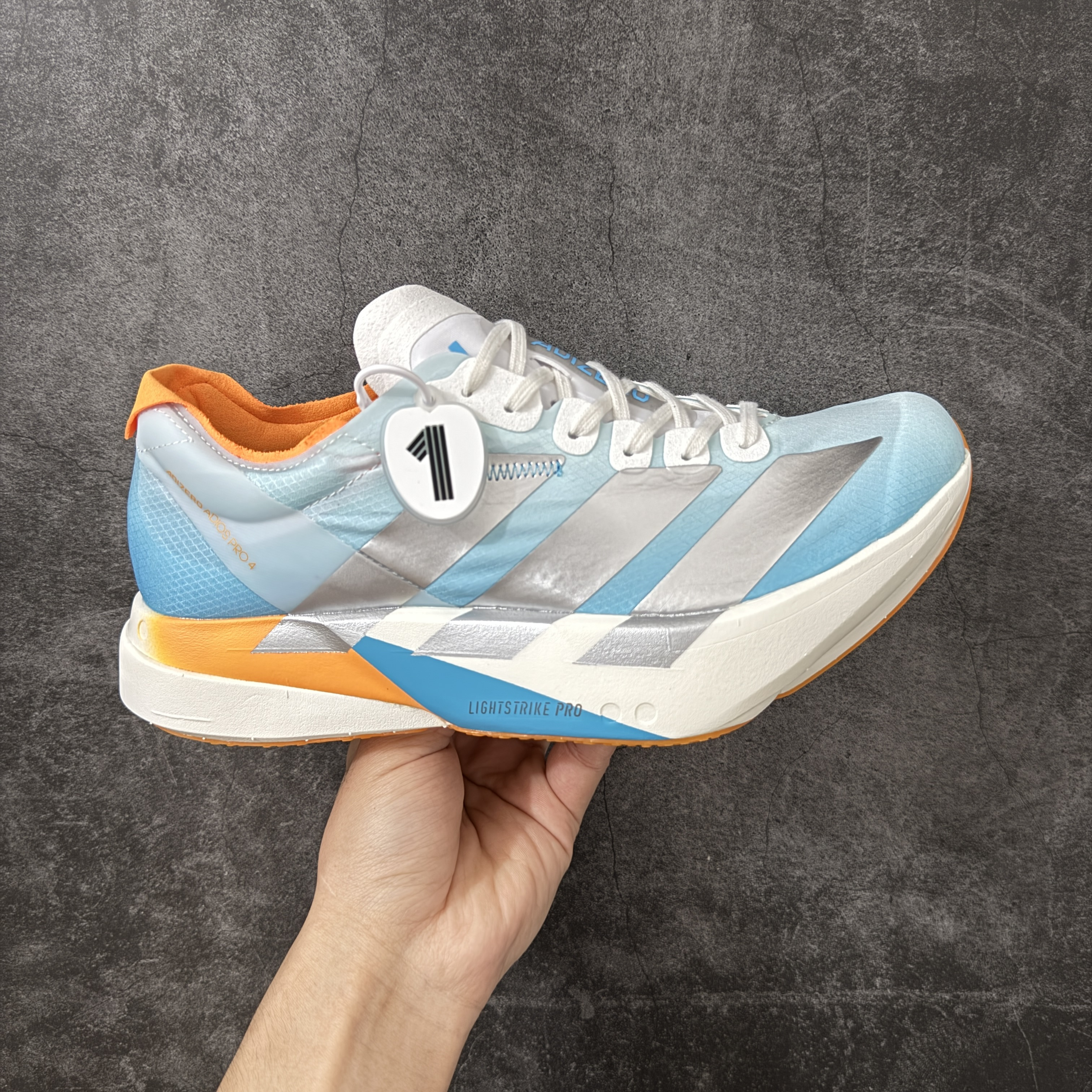 Adizero Adios Pro 4  低筒 舒适百搭 防滑耐磨 马拉松 训练竞速 跑步鞋 女款 男款 波鞋 冰蓝橙 KH6360
