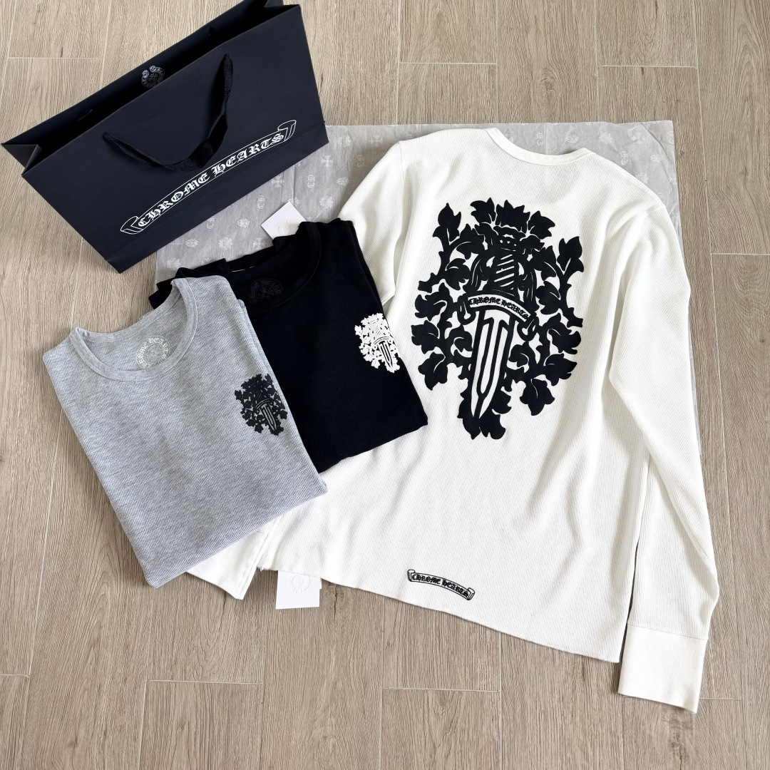 Chrome Hearts 克罗心 CH  华夫格 宝剑藤蔓 长袖 黑色 灰色 白色 
