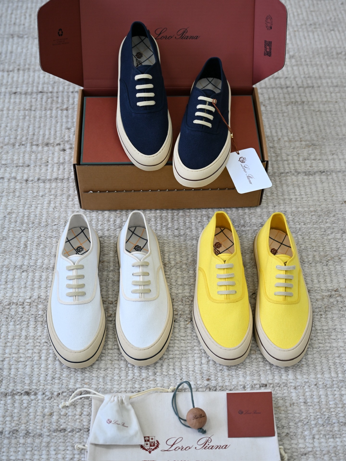 Loro Piana Nantucket Walk Sneakers Blue Knit Leather  Mens Shoes LP2607