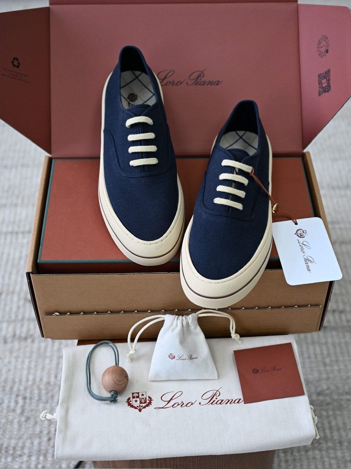 Loro Piana Nantucket Walk Sneakers Blue Knit Leather  Mens Shoes LP2607