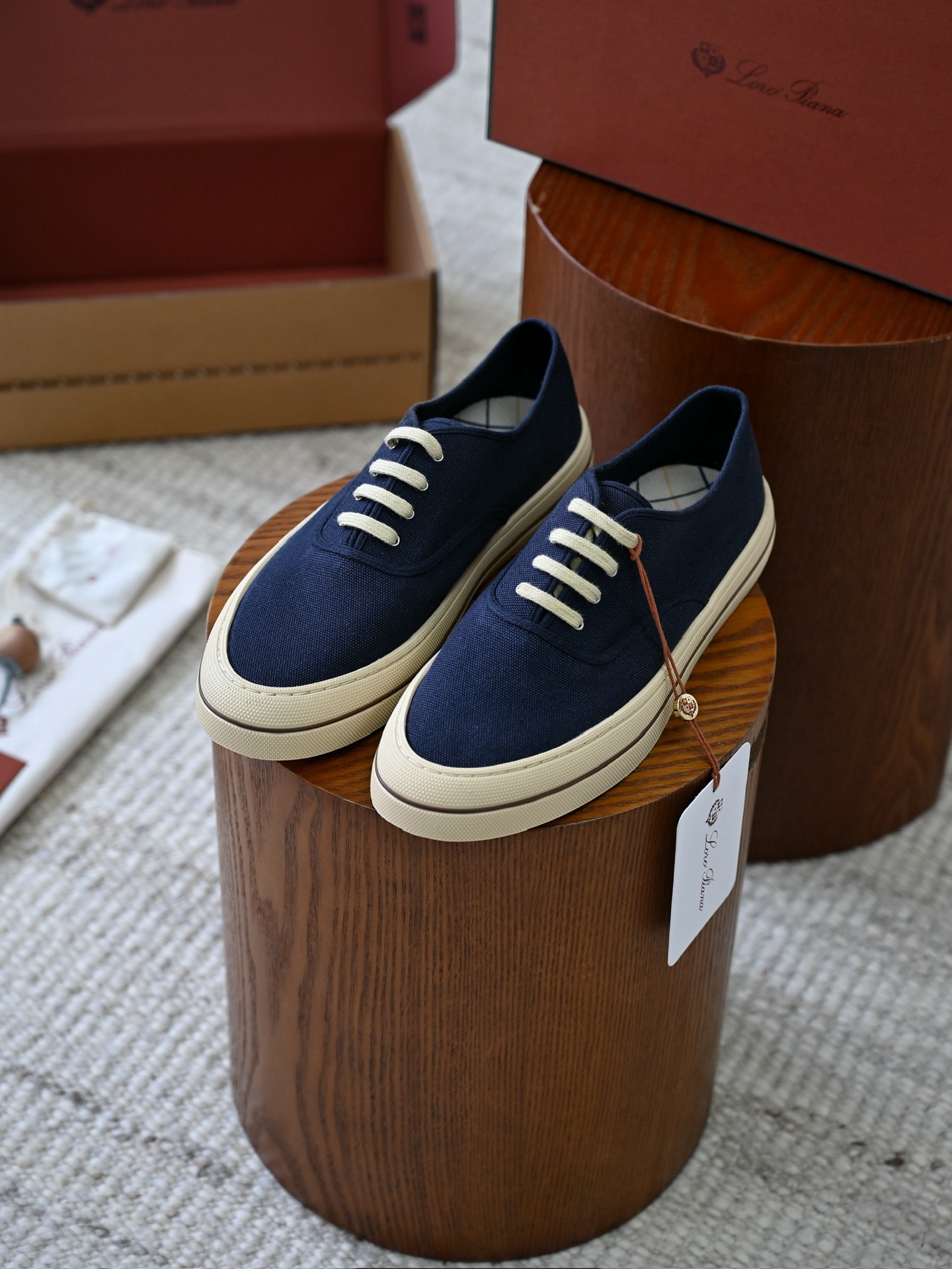 Loro Piana Nantucket Walk Sneakers Blue Knit Leather  Mens Shoes LP2607
