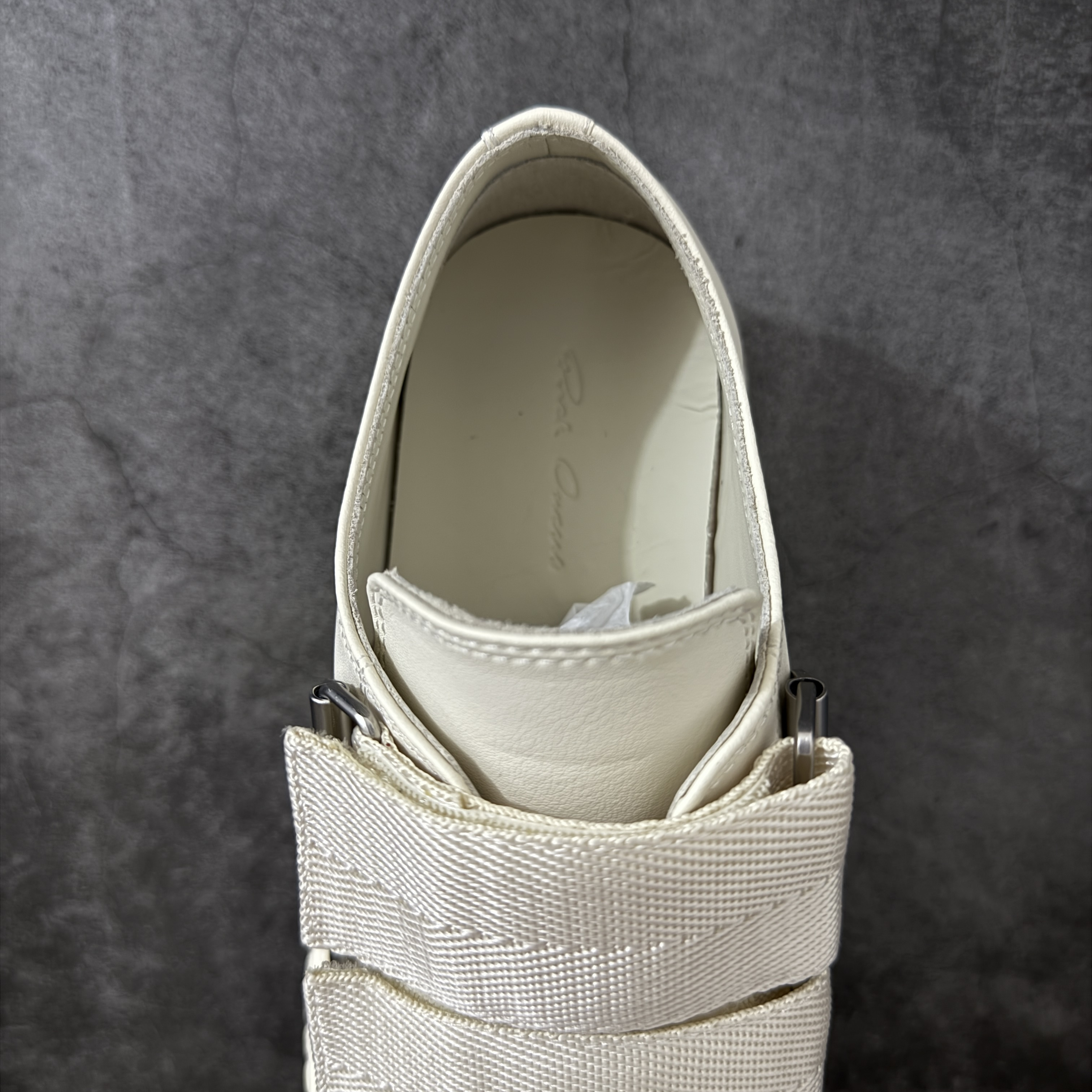 RICK OWENS RO 圆头 板鞋 休闲鞋 波鞋 男鞋  帆布  低筒   白色 魔术贴 RP01F6897LCO-1111