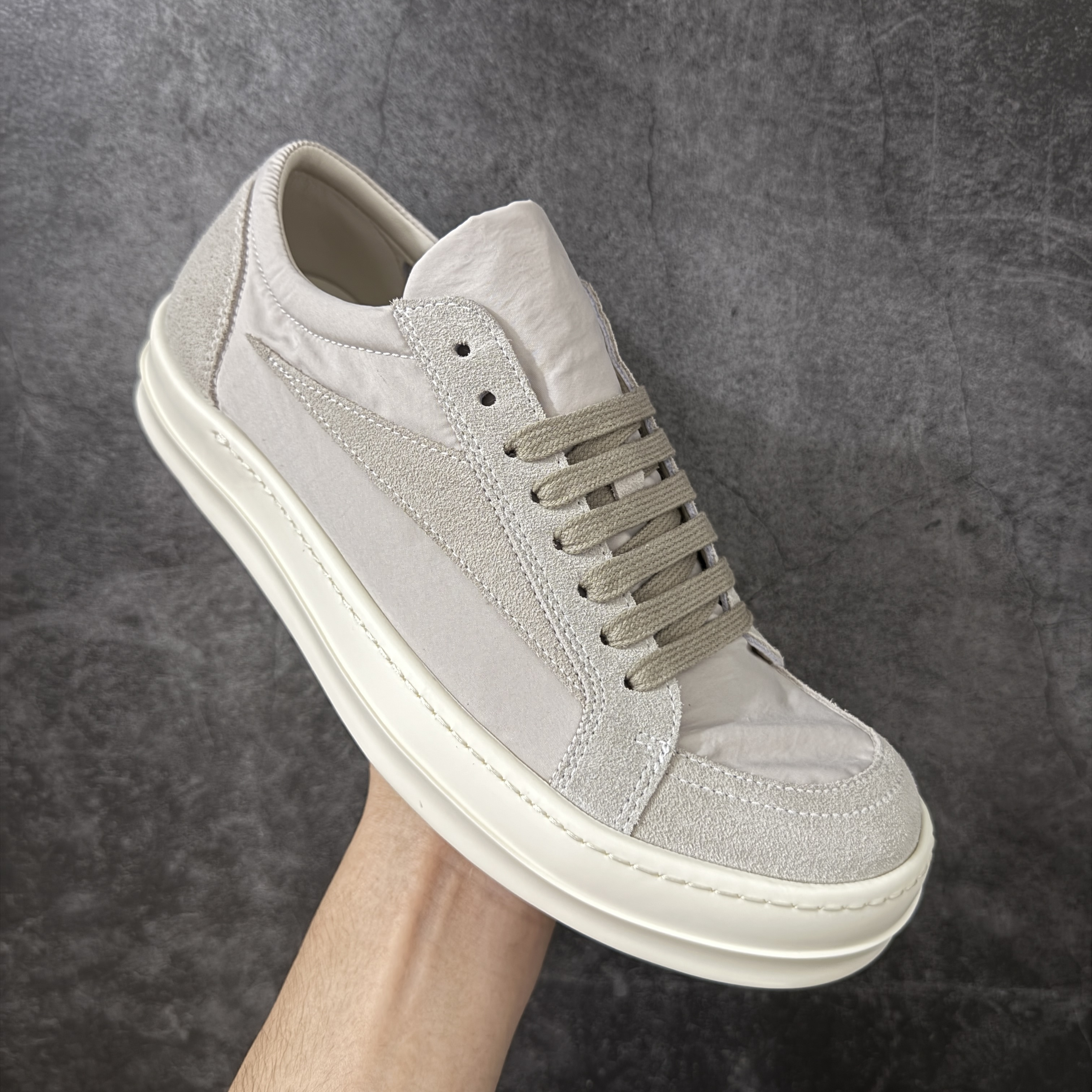RICK OWENS DRKSHDW RO 圆头 低筒  板鞋 休闲鞋 波鞋 男鞋 女鞋 丝绸 灰色 RP01F6888NDOLVX-881