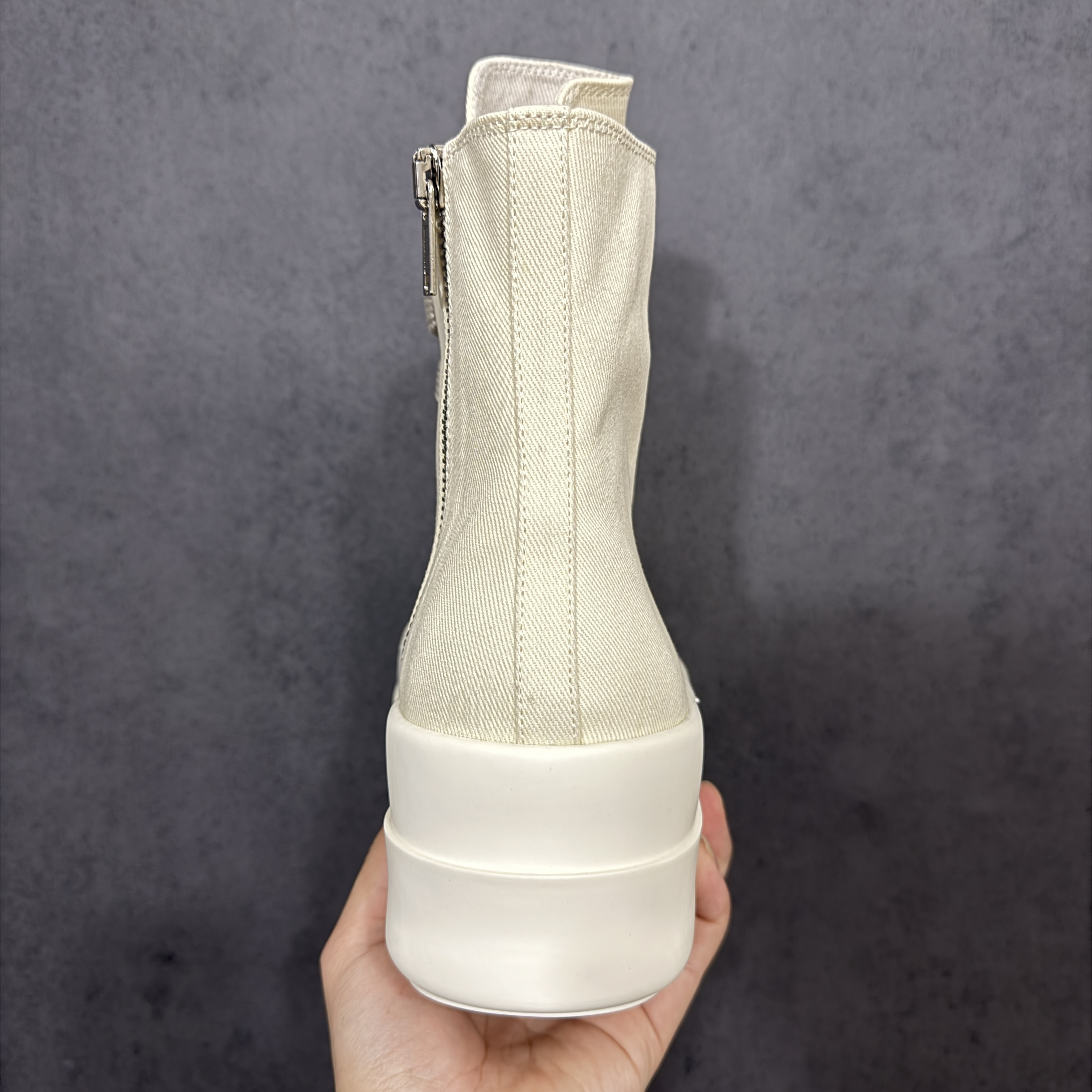 RICK OWENS RO 圆头 高筒  板鞋 休闲鞋 波鞋 男鞋   厚底 帆布拉链 米白 DU01F4850DOW-21111