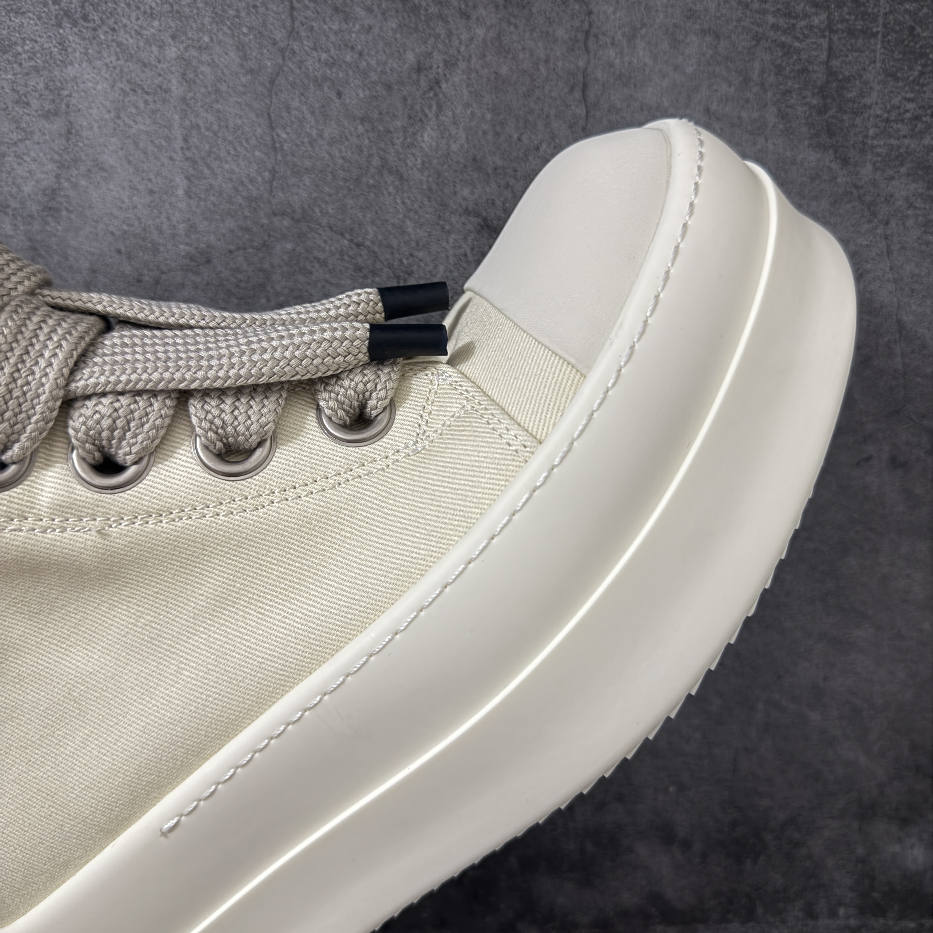 RICK OWENS RO 圆头 高筒  板鞋 休闲鞋 波鞋 男鞋   厚底 帆布拉链 米白 DU01F4850DOW-21111