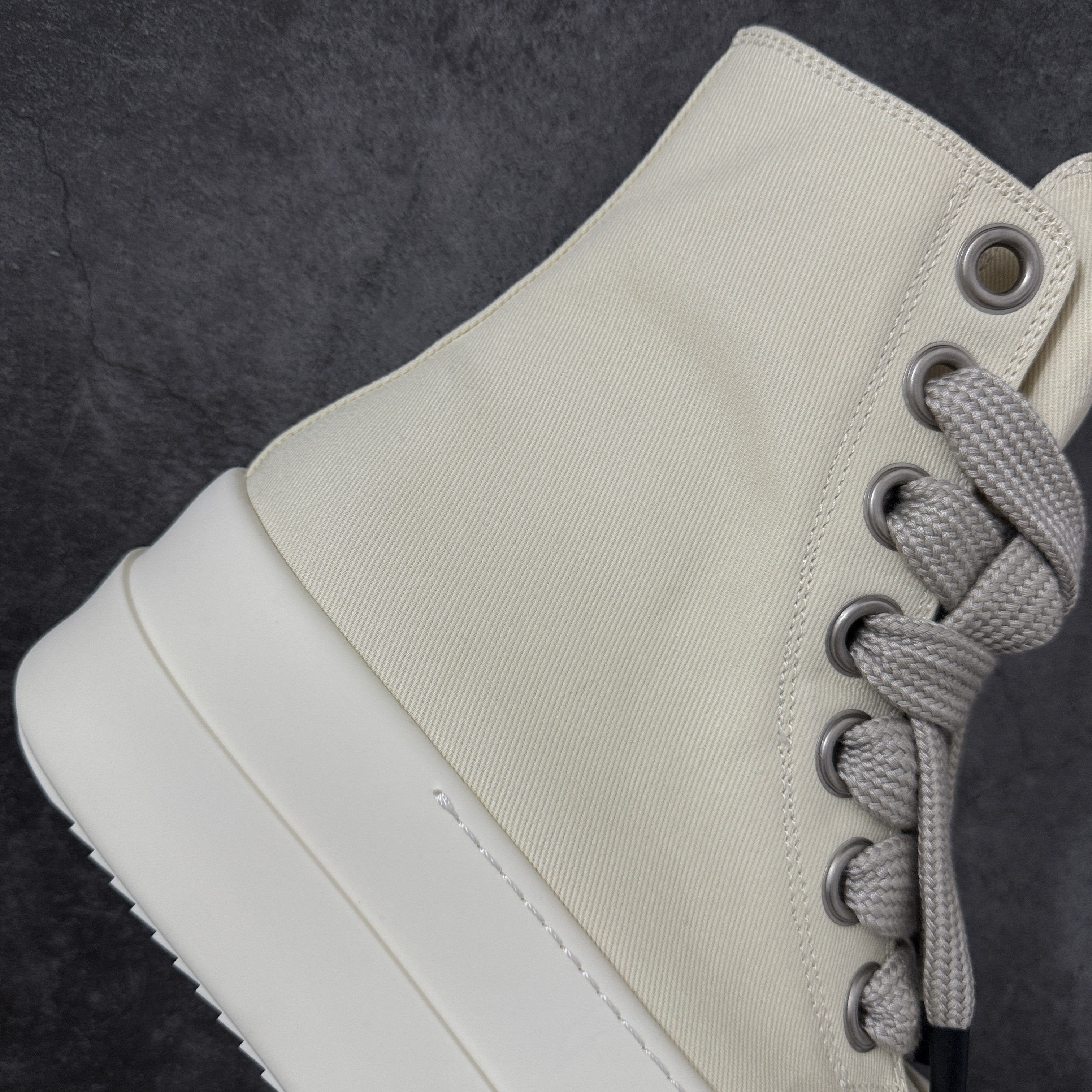 RICK OWENS RO 圆头 高筒  板鞋 休闲鞋 波鞋 男鞋   厚底 帆布拉链 米白 DU01F4850DOW-21111